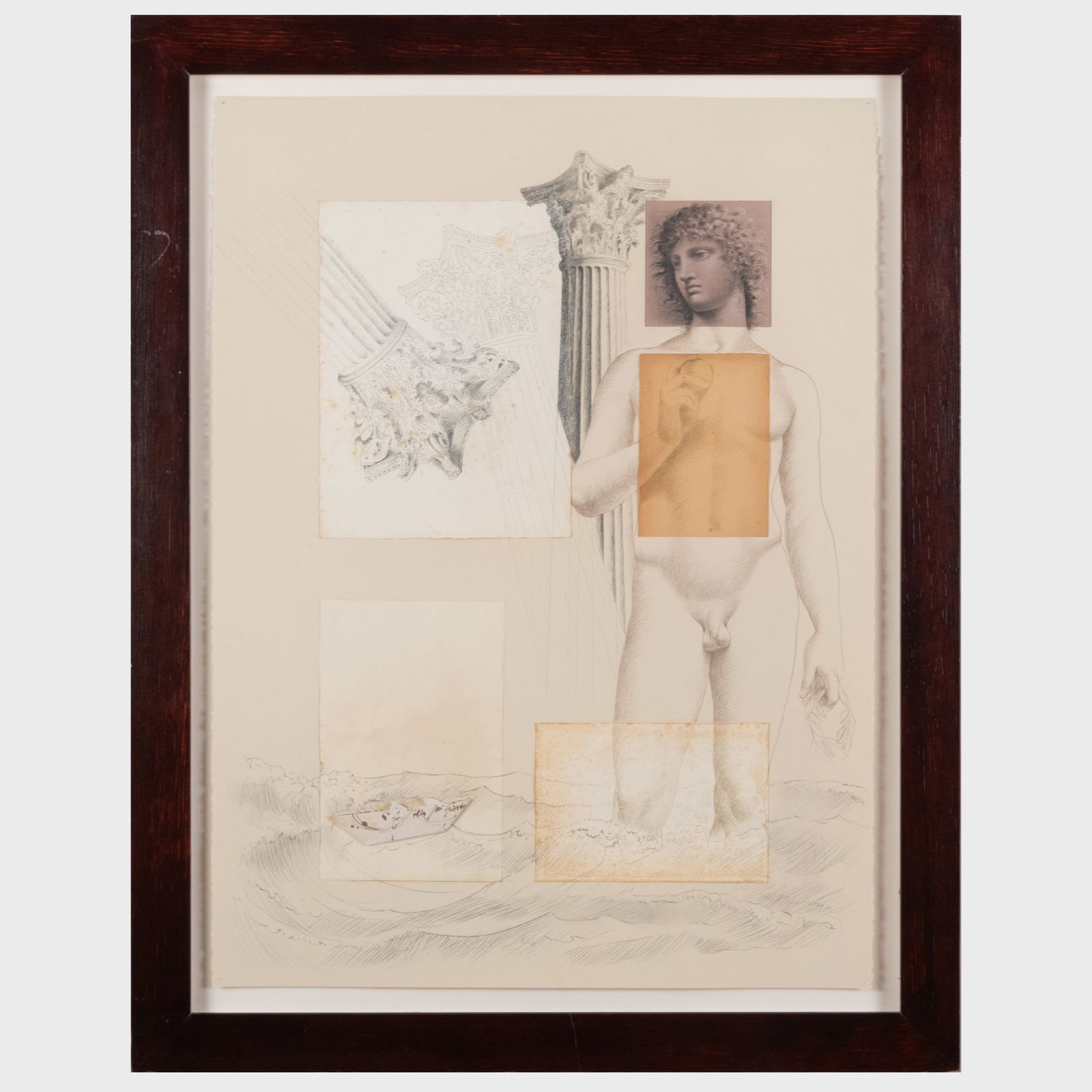 Carlo Maria Mariani (1931-2021): Alla Memoria Del Poeta: Carlo Maria Mariani (1931-2021): Alla Memoria Del Poeta Mixed media with collage on paper, 1991, unsigned, with label from Hirschl & Adler Modern, NY and Art Against AIDS Venice, NY. 30 x 22 in. (shee