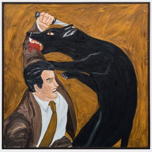 Richard Bosman (b. 1944): Hounded: Richard Bosman (b. 1944): Hounded Oil on canvas, 1982, unsigned, with label from Brooke Alexander Inc., NY. 60 x 60 in., 62 x 62 in. (frame).