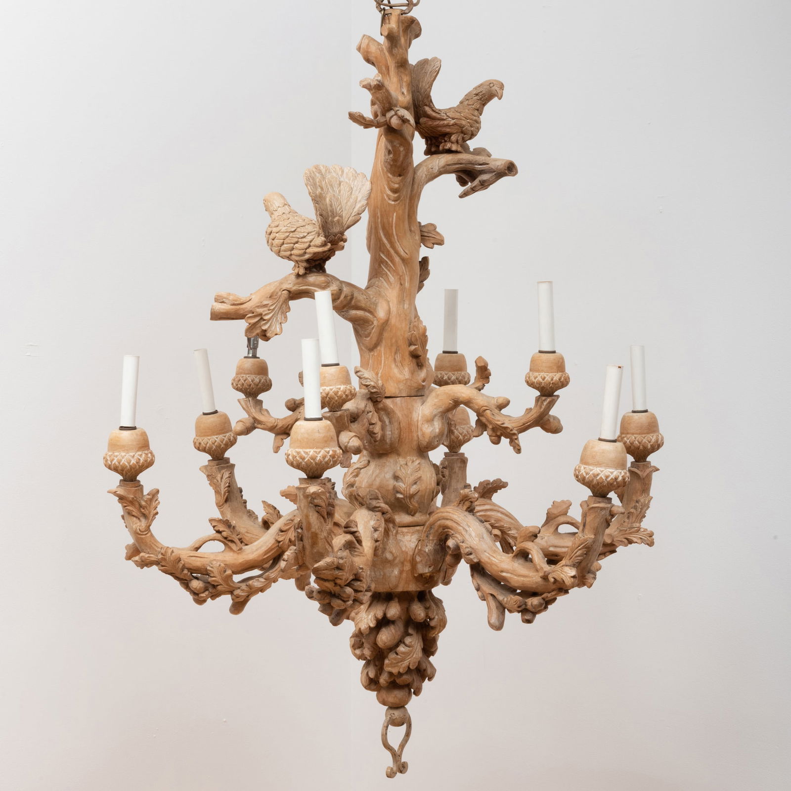 Rustic Carved Wood Ten-Light Chandelier, of Recent Manufacture (1 of 9)