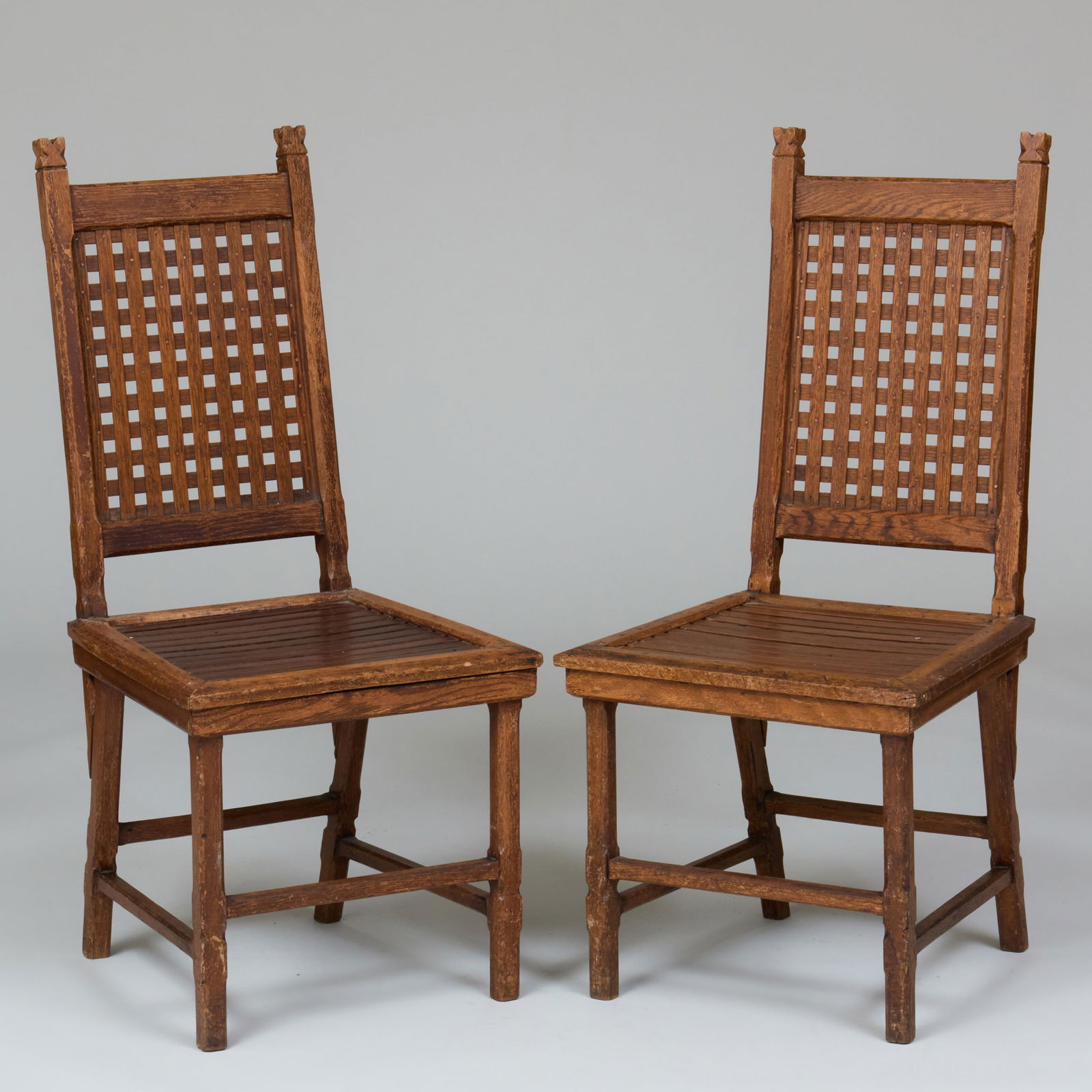 Pair of Gothic Revival Oak Lattice Backed Side Chairs (1 of 6)