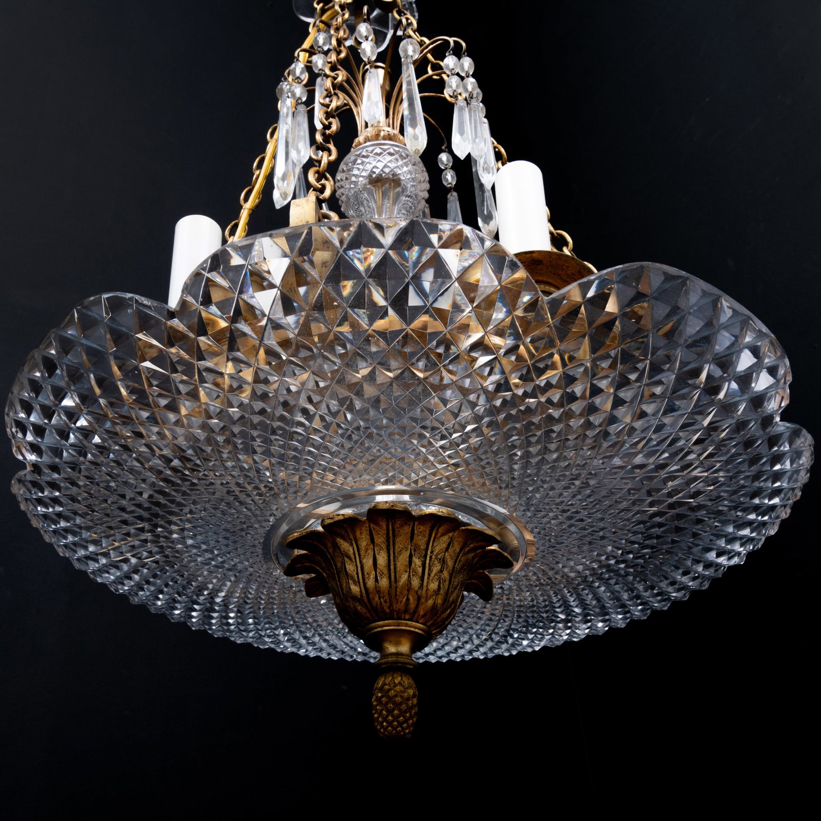 Brass-Mounted Cut Glass Four-Light Chandelier: Brass-Mounted Cut Glass Four-Light Chandelier 26 1/2 x 14 1/2 in. diam.