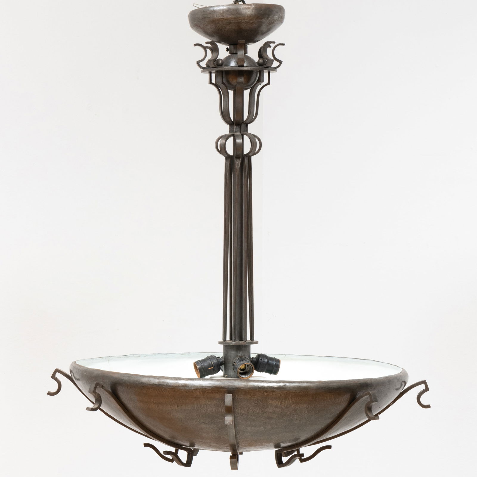 French Iron, Enamel and Green Glass Four Light Chandelier (1 of 9)