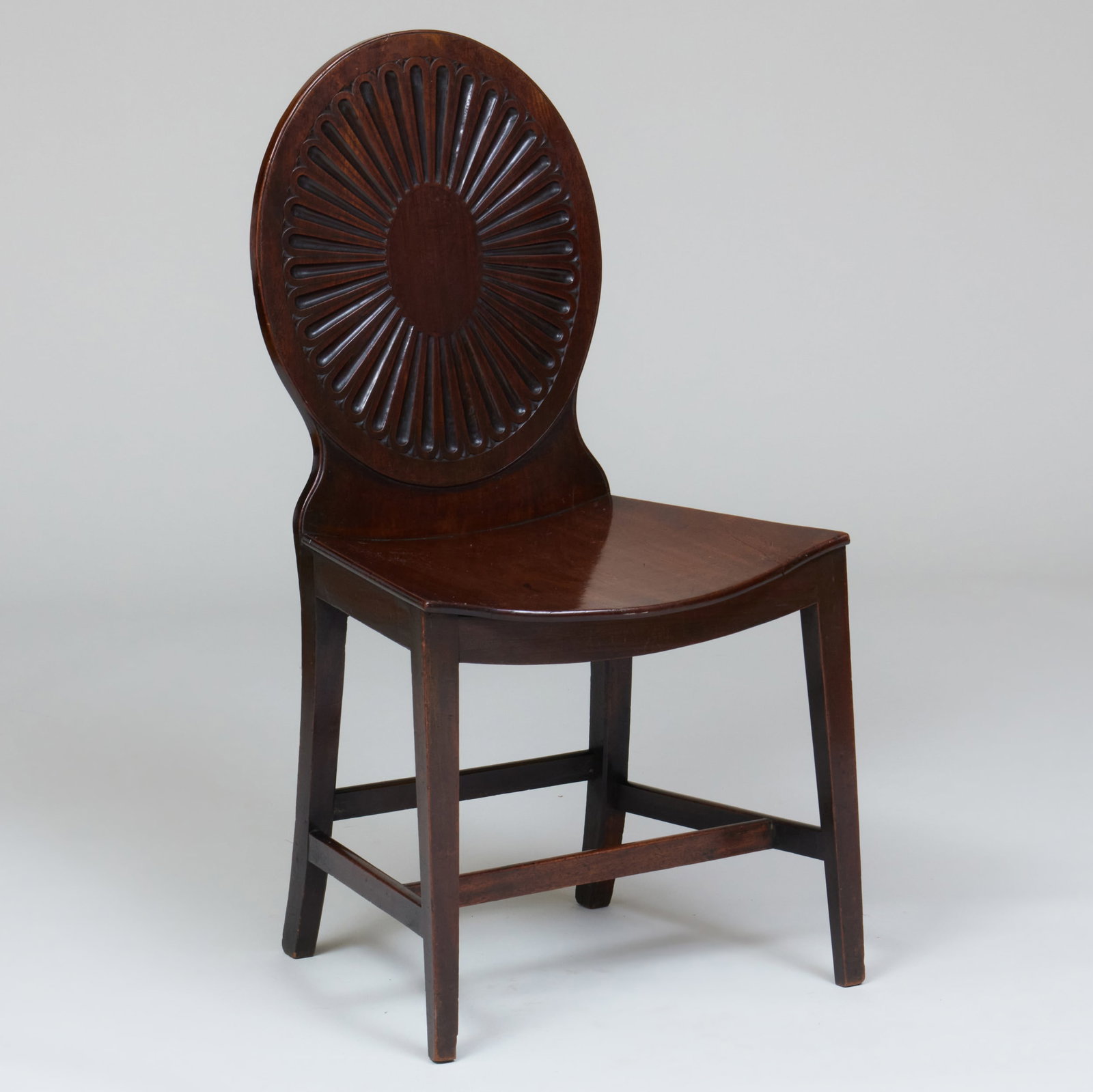 George III Style Mahogany Hall Chair: George III Style Mahogany Hall Chair 38 1/4 x 19 1/2 x 18 1/2 in., seat height 17 1/2 in.