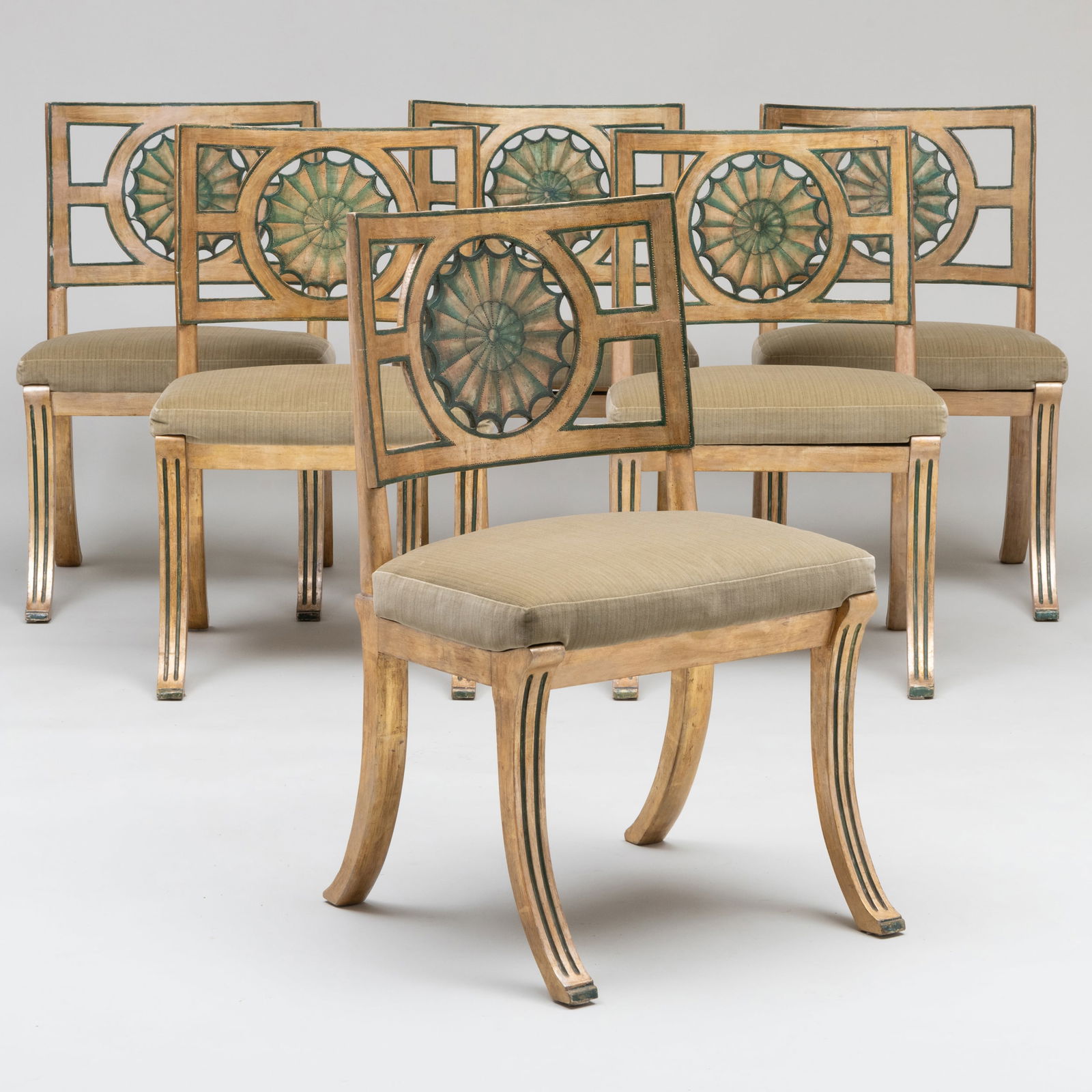 Set of Six Regency Style Green Painted and Parcel-Gilt Side Chairs (1 of 10)