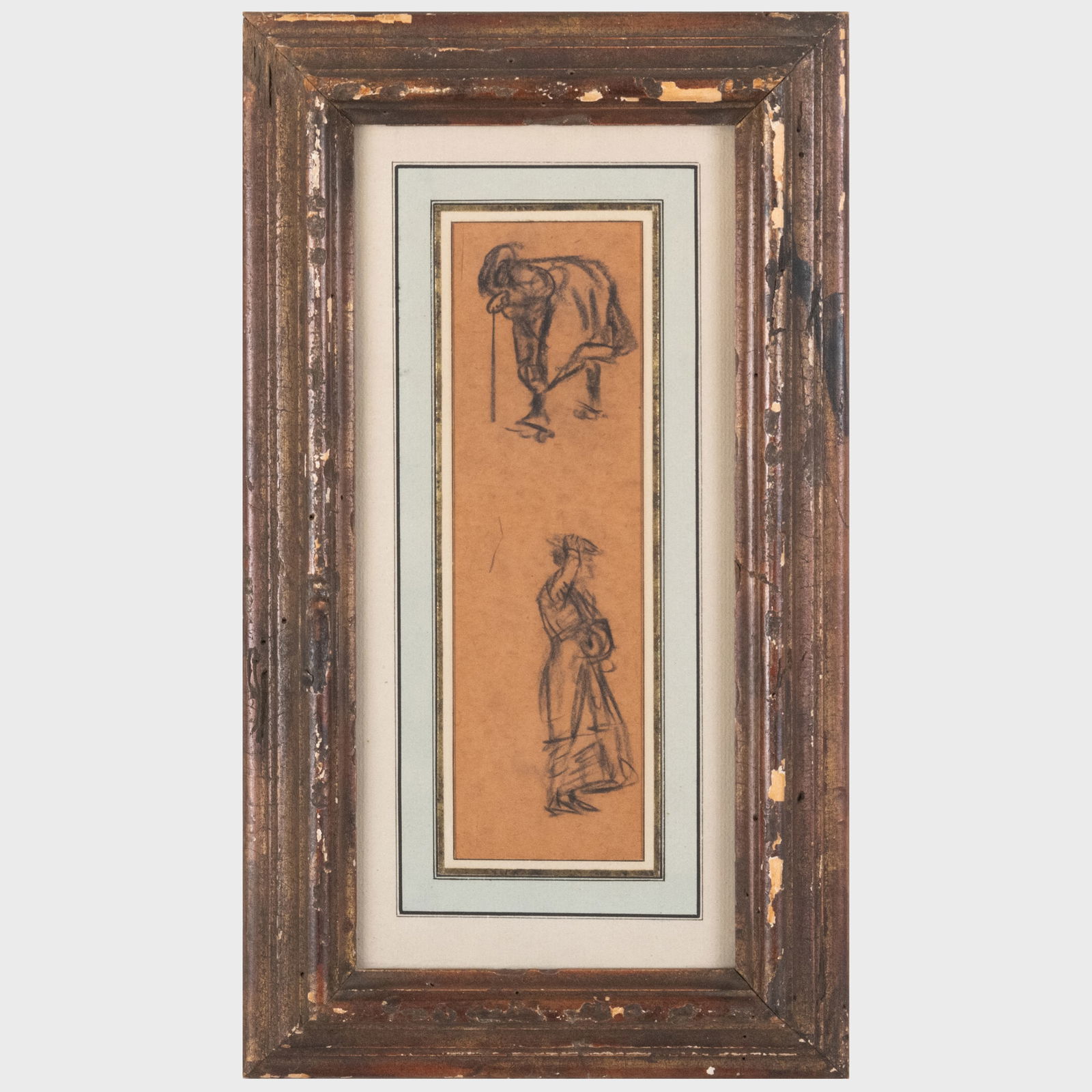 William Glackens (1870- 1938): Two Figures in Action: William Glackens (1870- 1938): Two Figures in Action Charcoal on paper, unsigned, with label from Davis Galleries, NY. 9 1/8 x 2 5/8 in. (sight), 15 x 8 1/2 in. (frame).