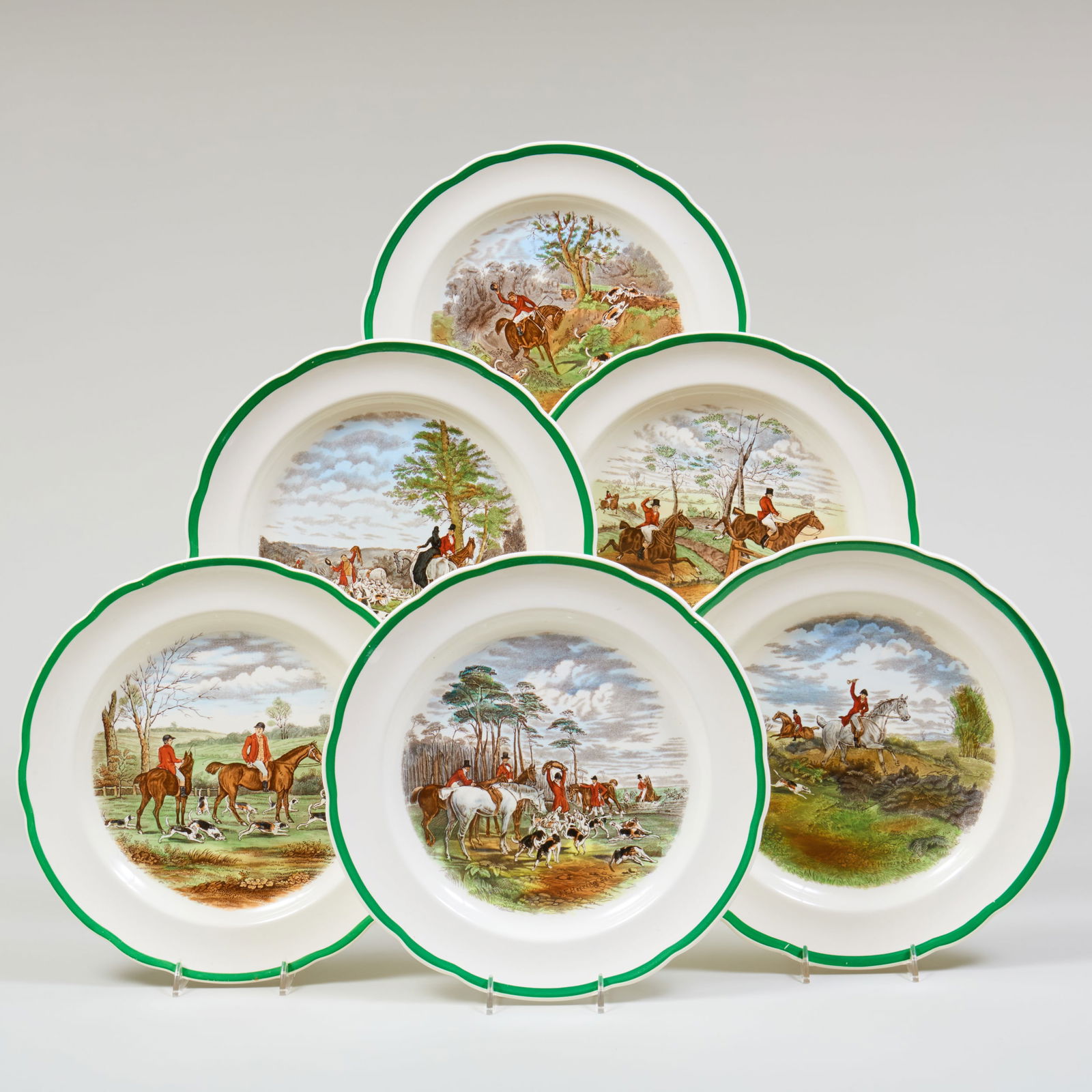 Set of Twelve Spode Hunt Theme Plates: Set of Twelve Spode Hunt Theme Plates Black printed mark. 10 1/2 in. diam.