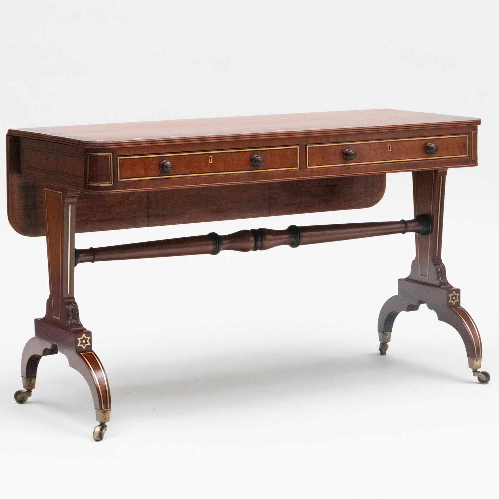 Regency Mahogany Ebony and Brass-Inlaid Drop Leaf Sofa Table (1 of 9)