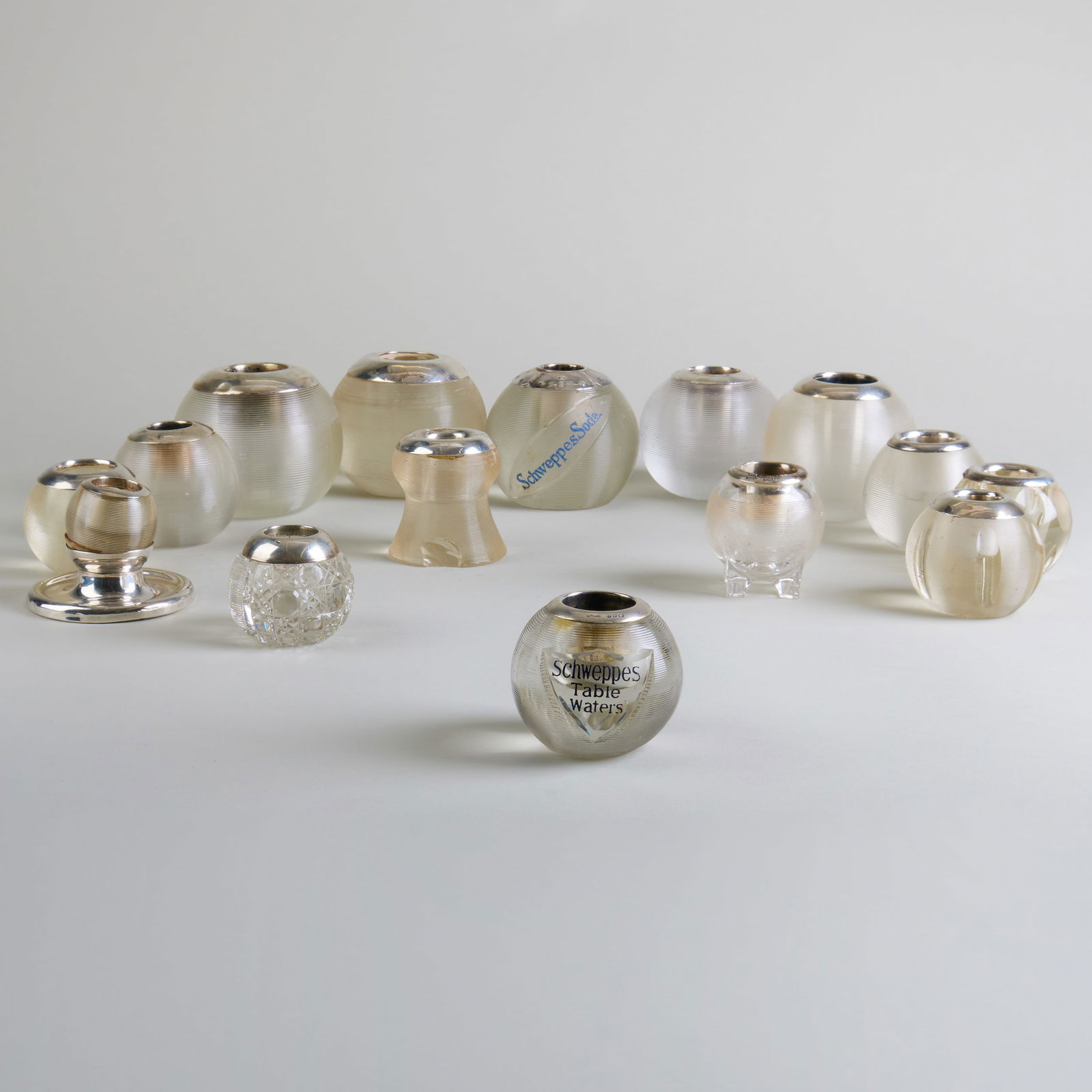 Group of Fifteen English Silver Mounted Glass Match Strikers (1 of 20)