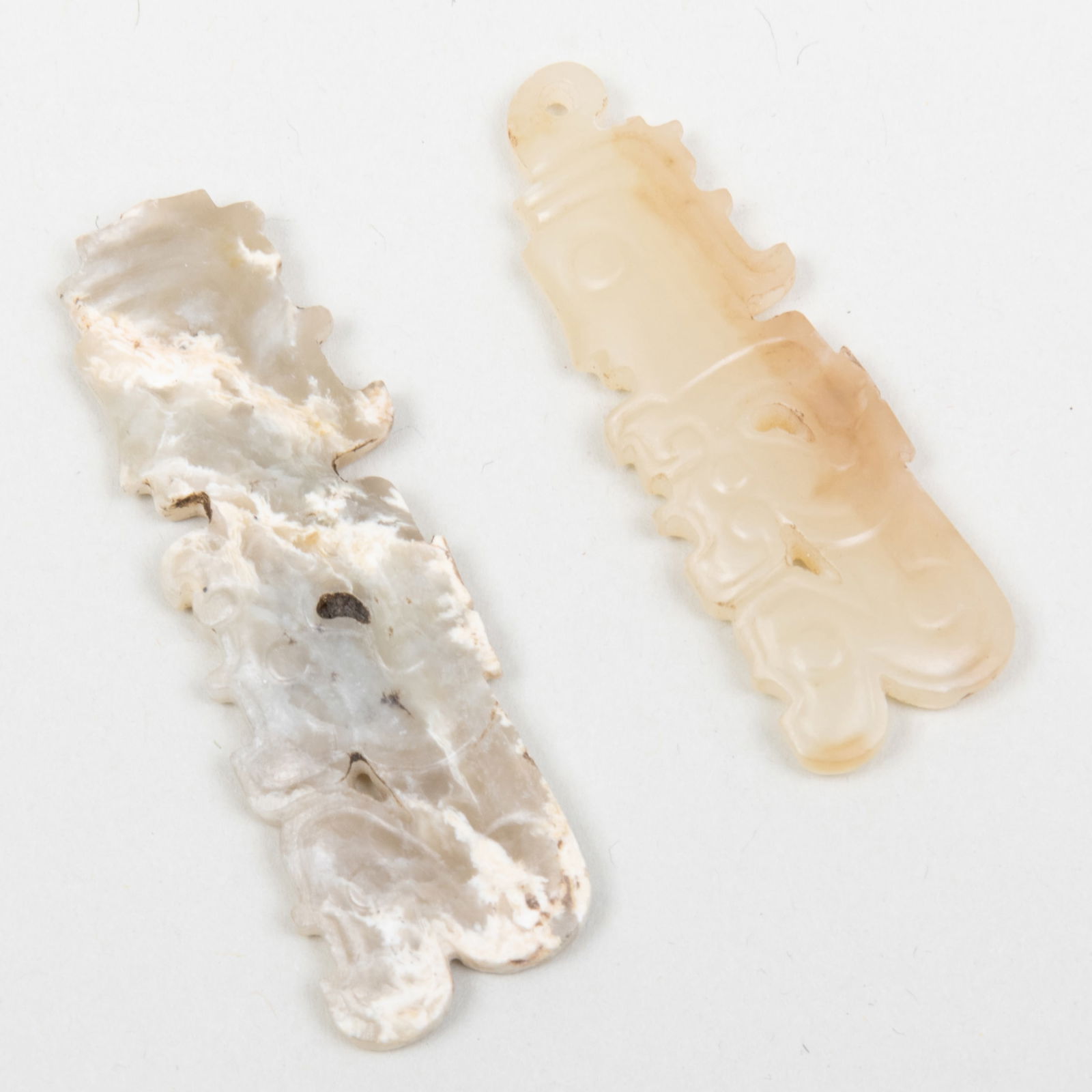 Two Chinese Archaistic Carved Hardstone Figural Pendants (1 of 3)