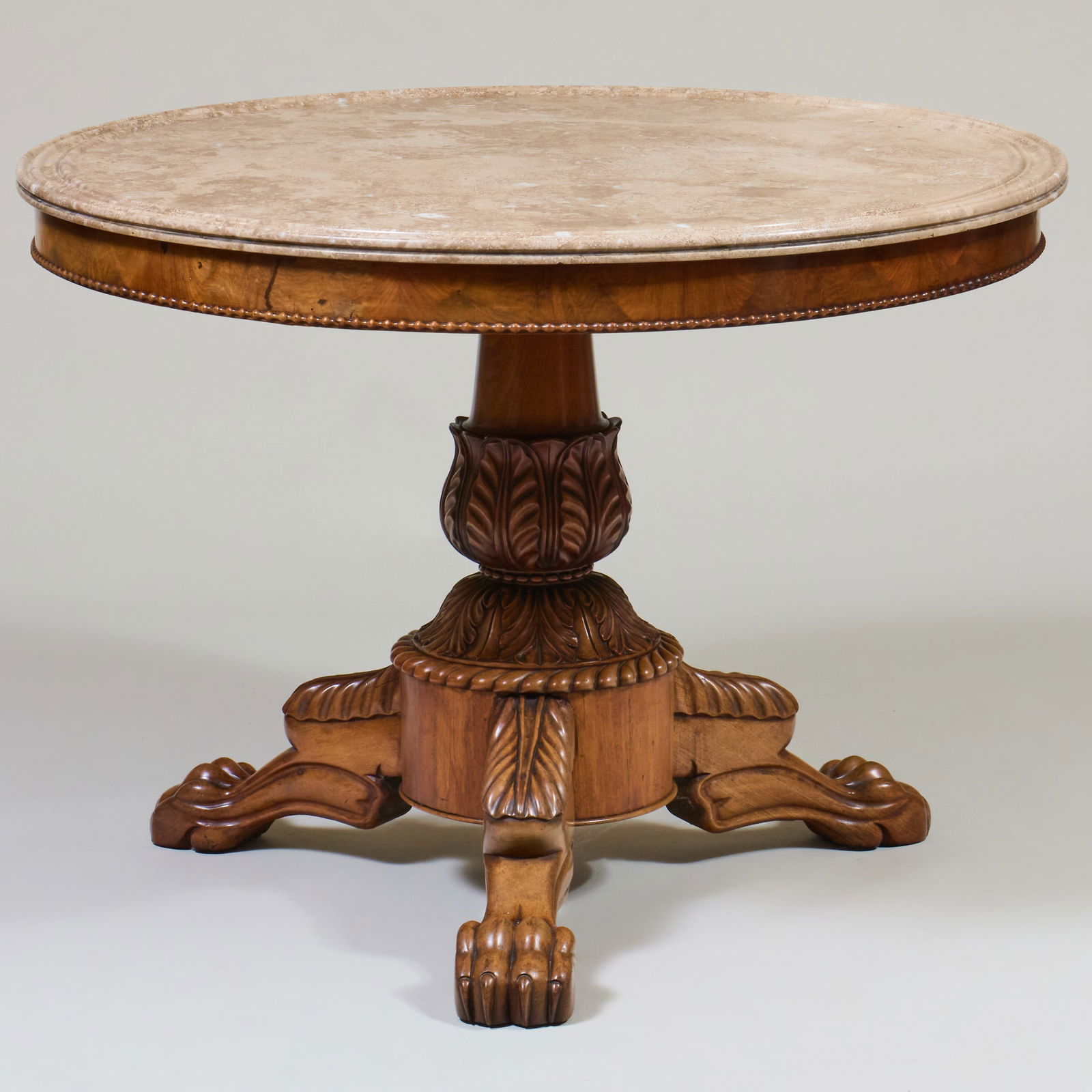 Victorian Mahogany Center Table with Marble Top: Victorian Mahogany Center Table with Marble Top 29 1/4 x 39 1/2 in. diam. Property from a Williams Lawrence (Bunny Williams) Designed Interior