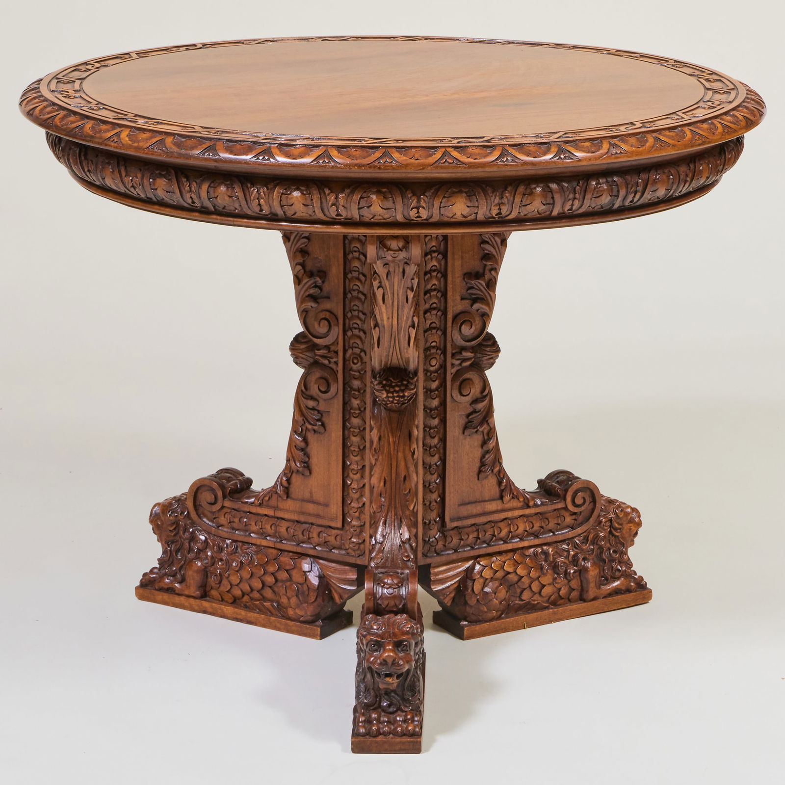 Renaissance Style Carved Walnut Center Table (1 of 10)