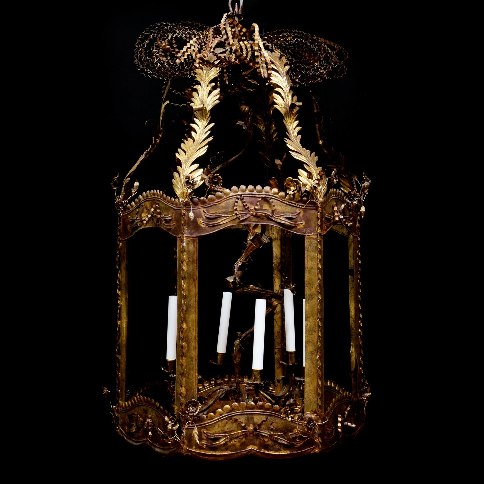 Large French Baroque Style Gilt-Tole Six-Light Lantern (1 of 5)