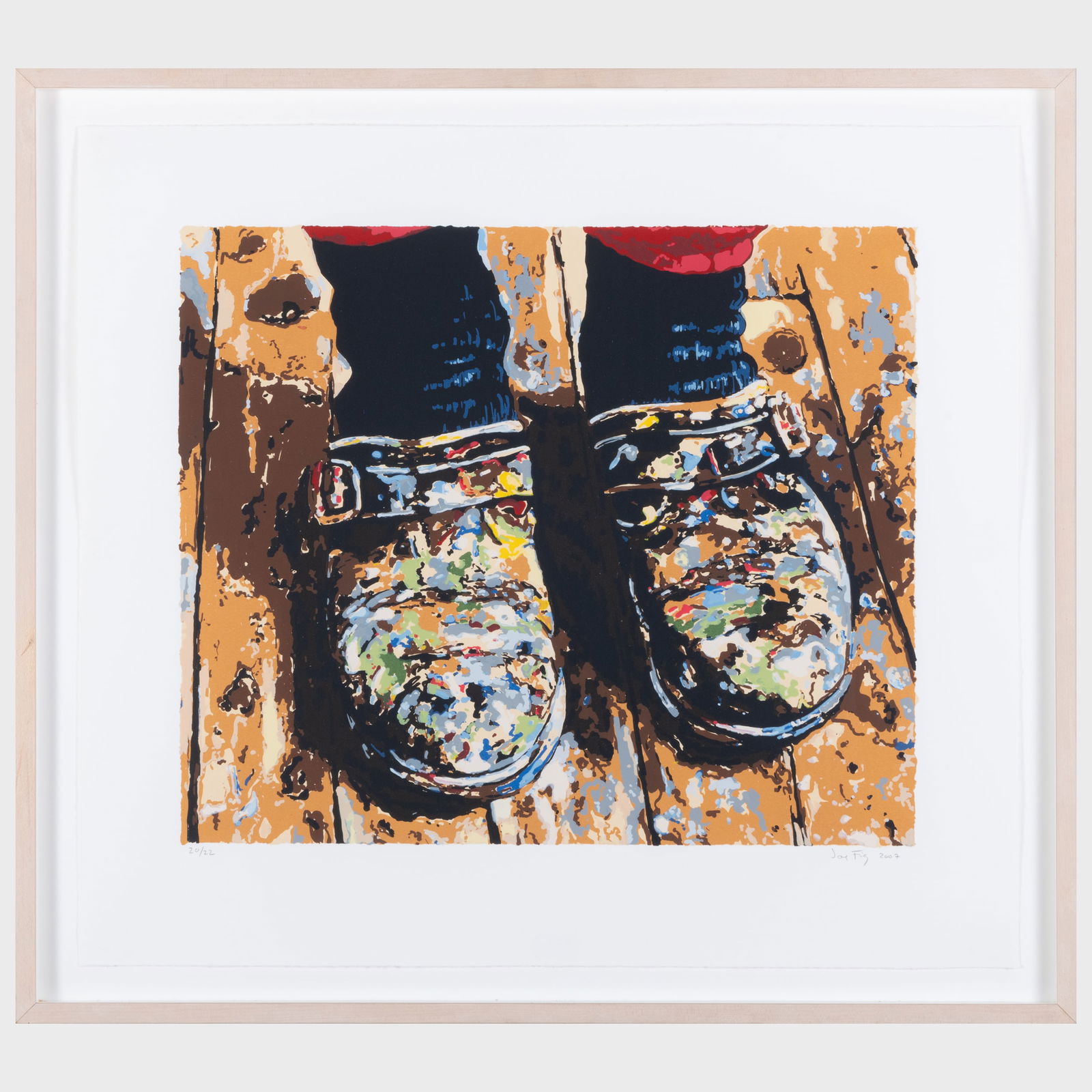 Joe Fig (b. 1968): Inka's Shoes: Joe Fig (b. 1968): Inka's Shoes Screenprint in colors on wove paper, 2007, signed and dated in pencil, numbered 20/22. 20 1/2 in x 23 in. (sheet), 23 1/2 x 26 in. (frame).