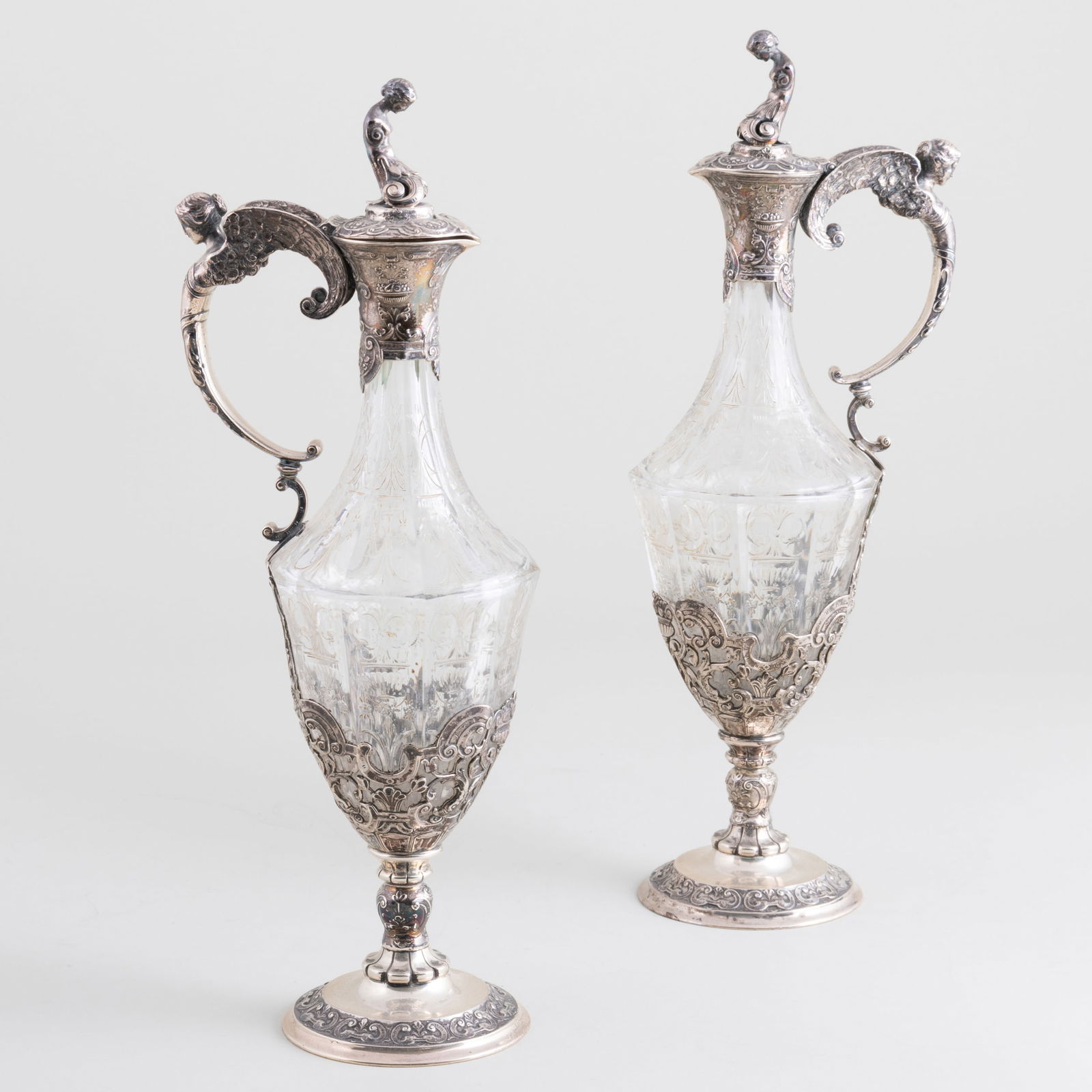 Pair of Tiffany & Co. Silver-Mounted Cut Glass Ewers (1 of 11)