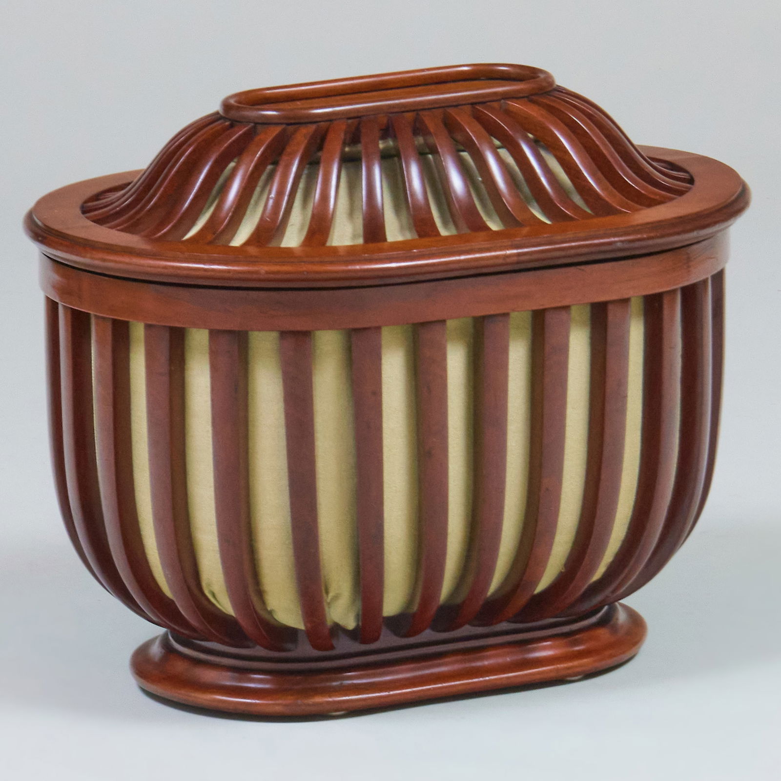 English Mahogany and Fabric Covered Sewing Basket (1 of 9)