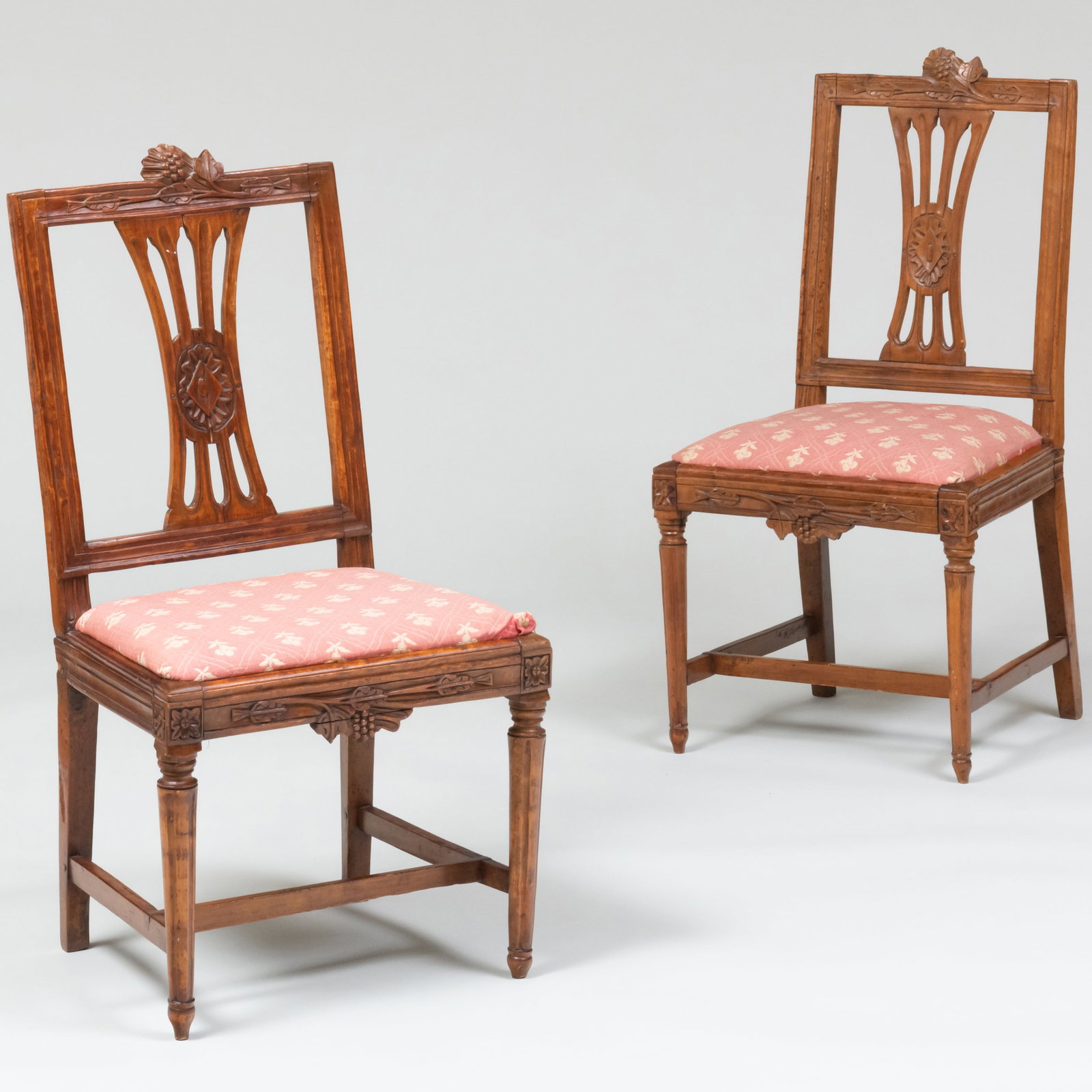Pair of French Provincial Fruitwood Side Chairs: Pair of French Provincial Fruitwood Side Chairs 37 x 18 1/2 x 16 1/2 in., seat height 17 1/2 in.