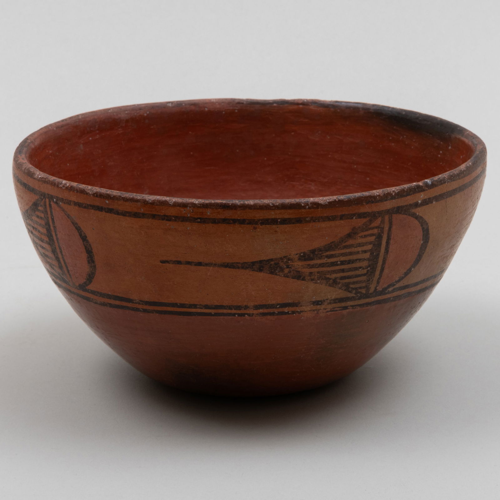 Zia Polychrome Pottery Bowl: Zia Polychrome Pottery Bowl 3 1/4 x 6 3/8 in. diam. Sold Butterfield & Butterfield San Francisco, December 7, 1993, Lot 393. The Collection of Gordon and Zanne Stewart.