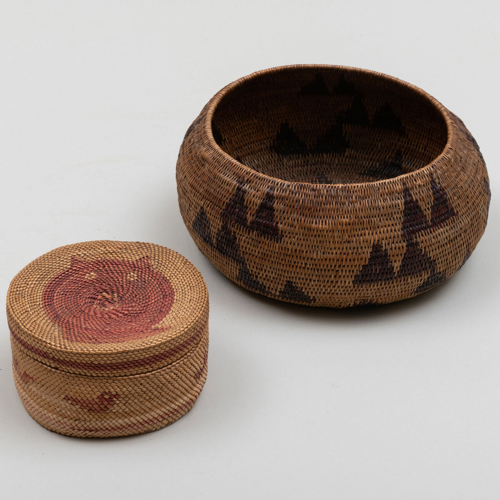 Makah Cat Face Basket and Lid and a Pomo Basket (1 of 15)