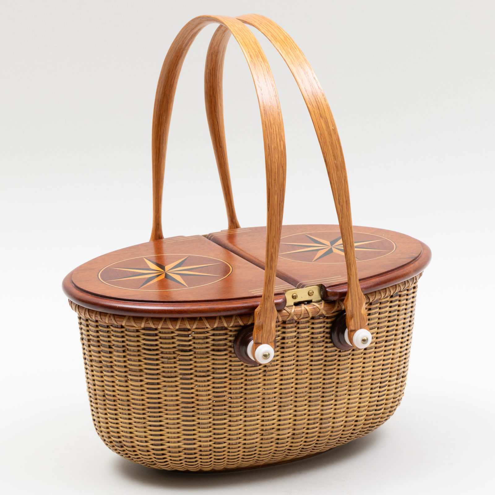 Harry A. Hilbert Nantucket Oval Two Handle Double Lidded Lightship Basket (1 of 12)