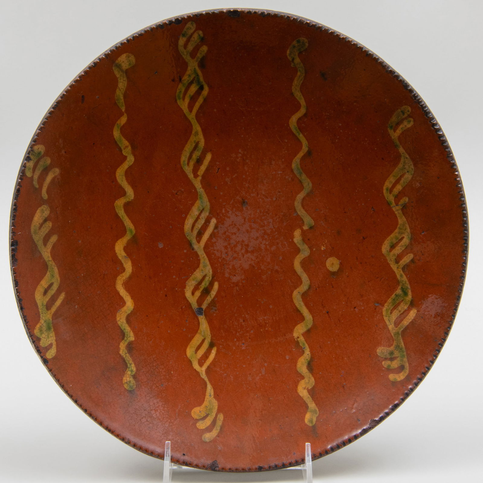 Redware Slip Decorated Plate: Redware Slip Decorated Plate 12 1/4 in. diam. The Collection of Cal Smith.
