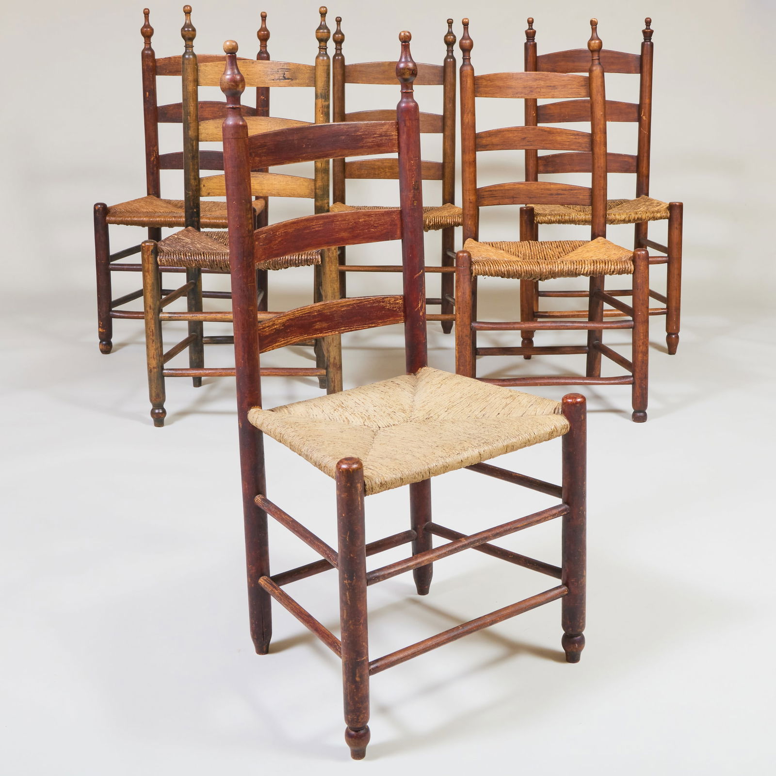 Group of Six New Jersey and New York Stained Wood and Rush Ladder Back Side Chairs (1 of 9)