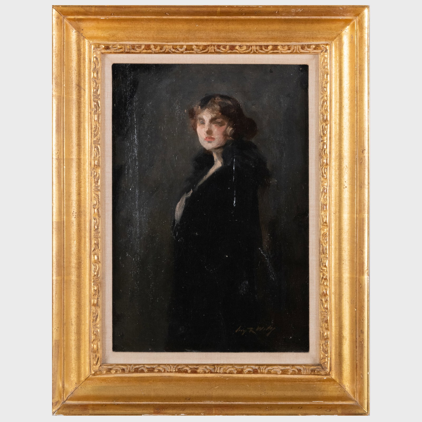 Irving R. Wiles (1861-1948): Woman in an Evening Cloak: Irving R. Wiles (1861-1948): Woman in an Evening Cloak Oil on canvas, signed 'Irving R. Wiles' lower right. 16 x 11 in., 21 1/2 x 16 1/2 in. (frame).