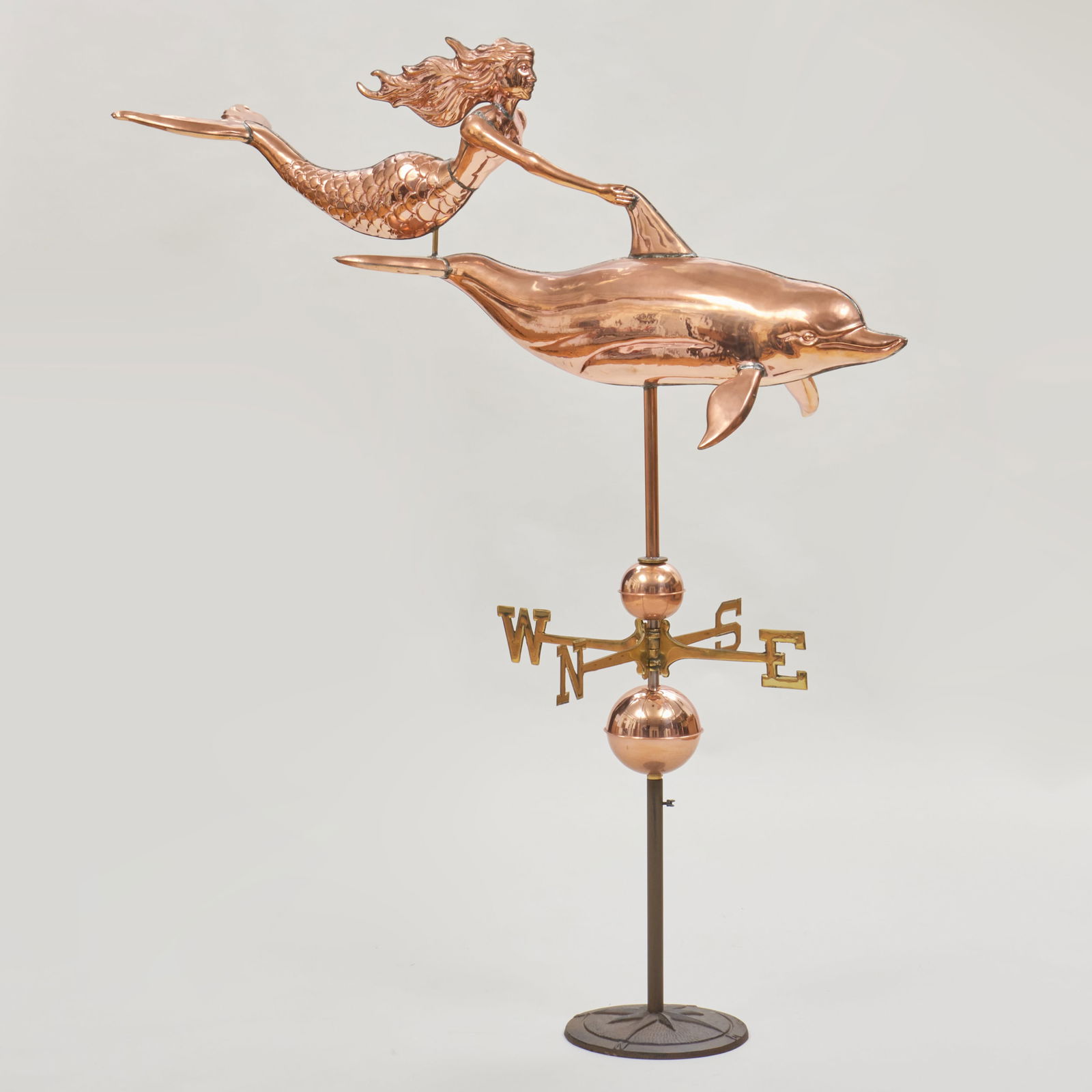Copper Mermaid and Dolphin-Form Weathervane with Directional (1 of 11)