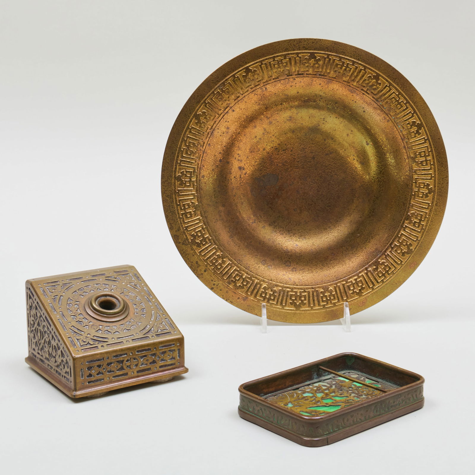 Tiffany Studios Patinated Bronze Dish and a Glass and Bronze Dish (1 of 18)