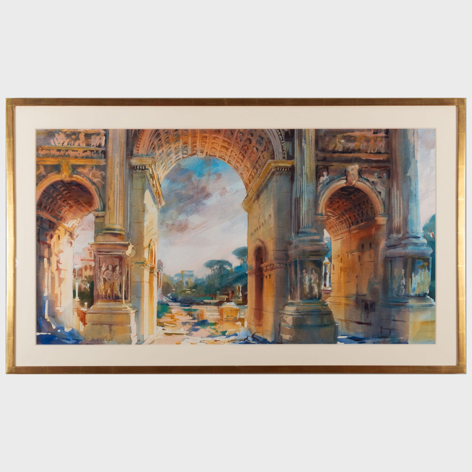Alexander Creswell (b. 1957): The Arch of Septimius Sererus, Maquette, 2; and Entrance Hall of U.S.: Alexander Creswell (b. 1957): The Arch of Septimius Sererus, Maquette, 2; and Entrance Hall of U.S. Custom House Two watercolor on paper, 2006 and 2000, signed 'Alexander Creswell' lower left or lower