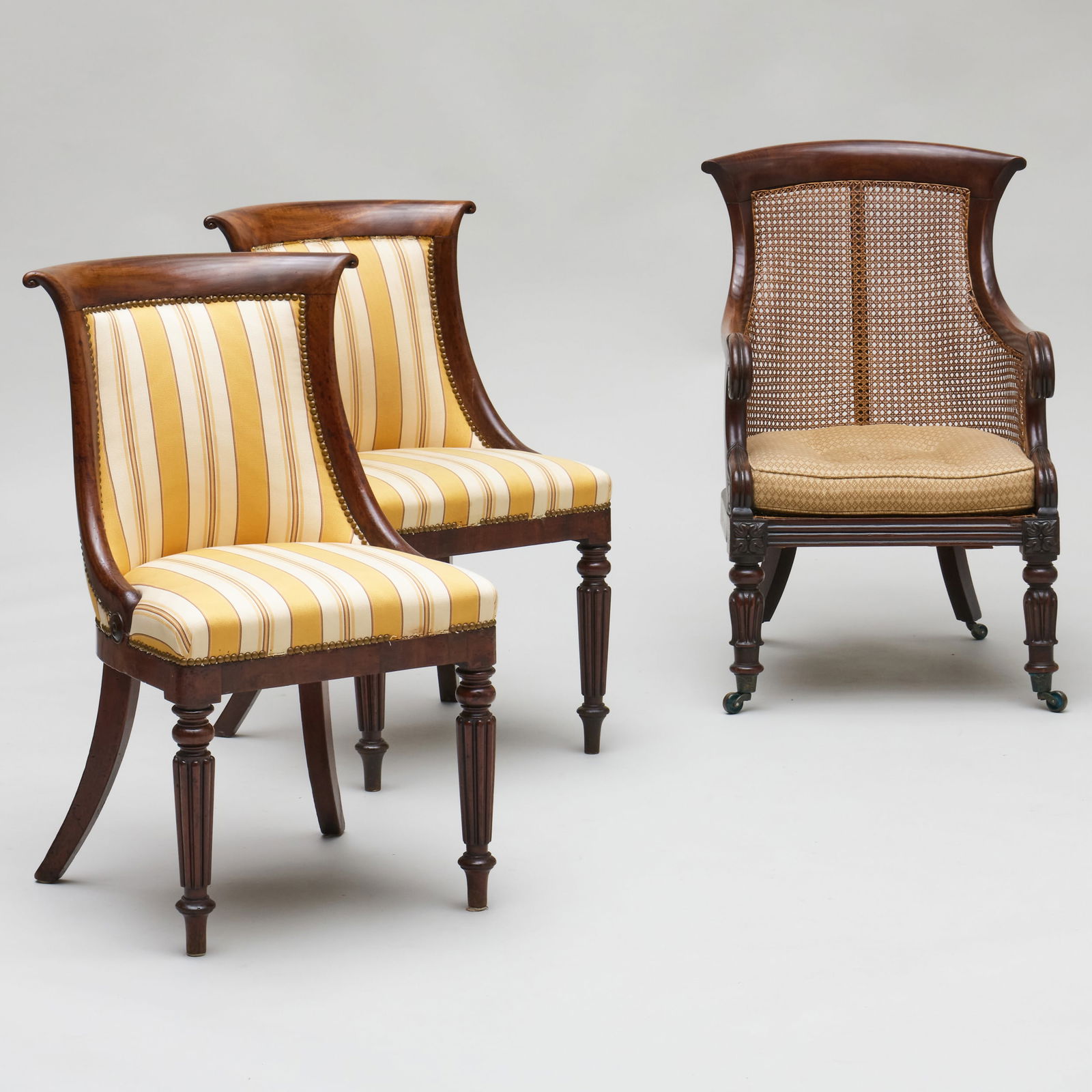 Pair of William IV Mahogany and Caned Side Chairs Together with a Similar Caned Armchair (1 of 17)