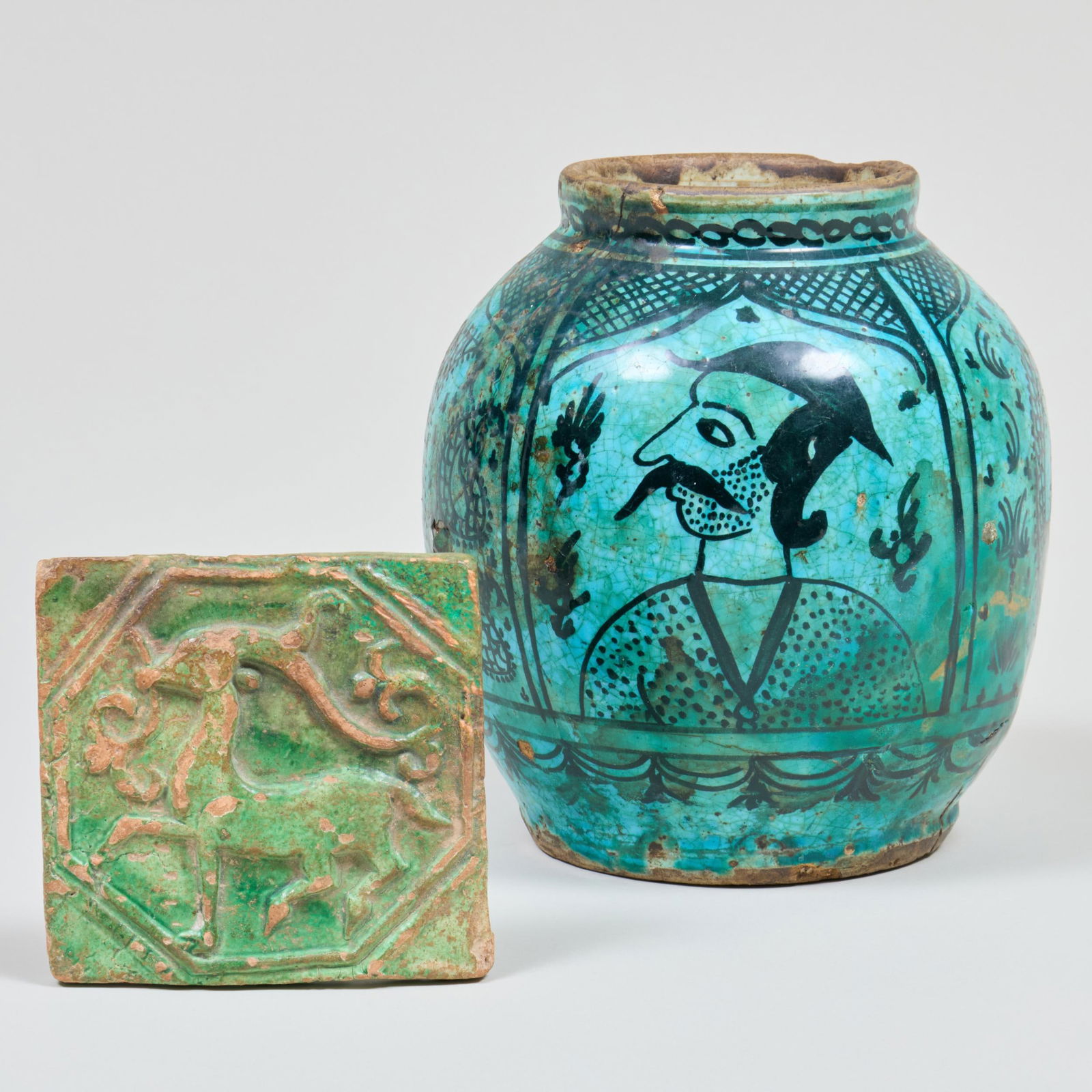 Persian Turquoise Glazed Pottery Vase and Tile (1 of 10)