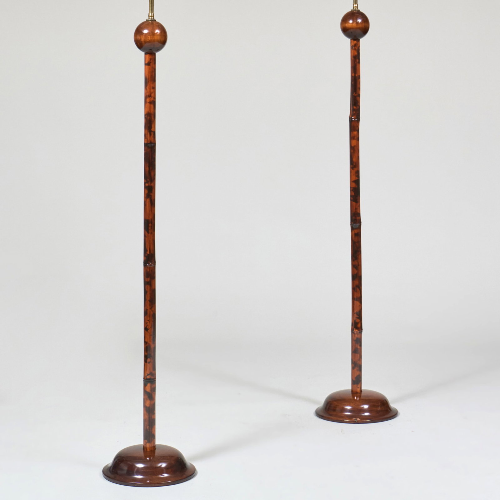 Pair of Painted Bamboo and Wood Floor Lamps: Pair of Painted Bamboo and Wood Floor Lamps 5 ft. x 10 in. diam., overall.