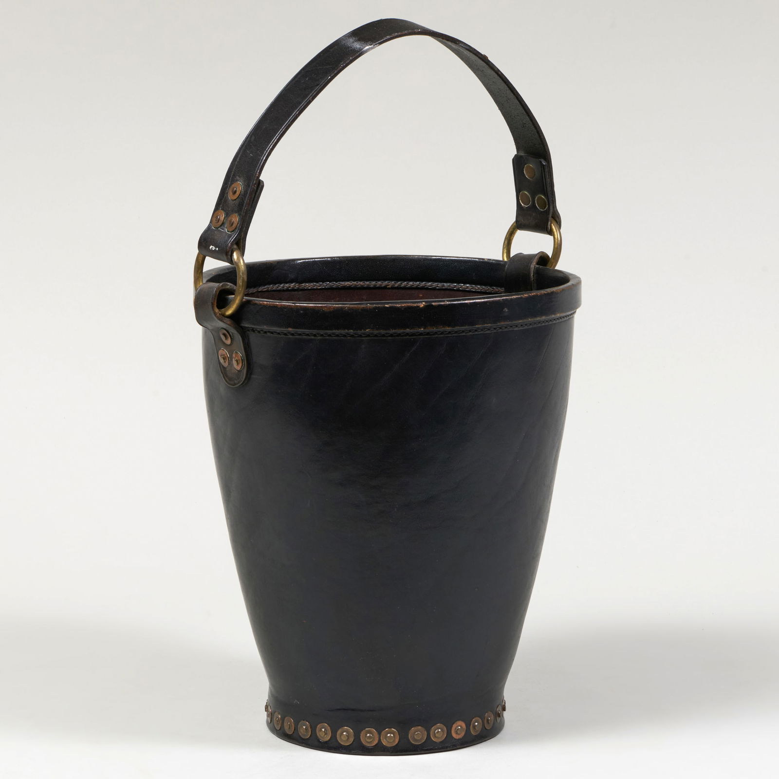 English Brass-Mounted Leather Kindling Bucket (1 of 9)