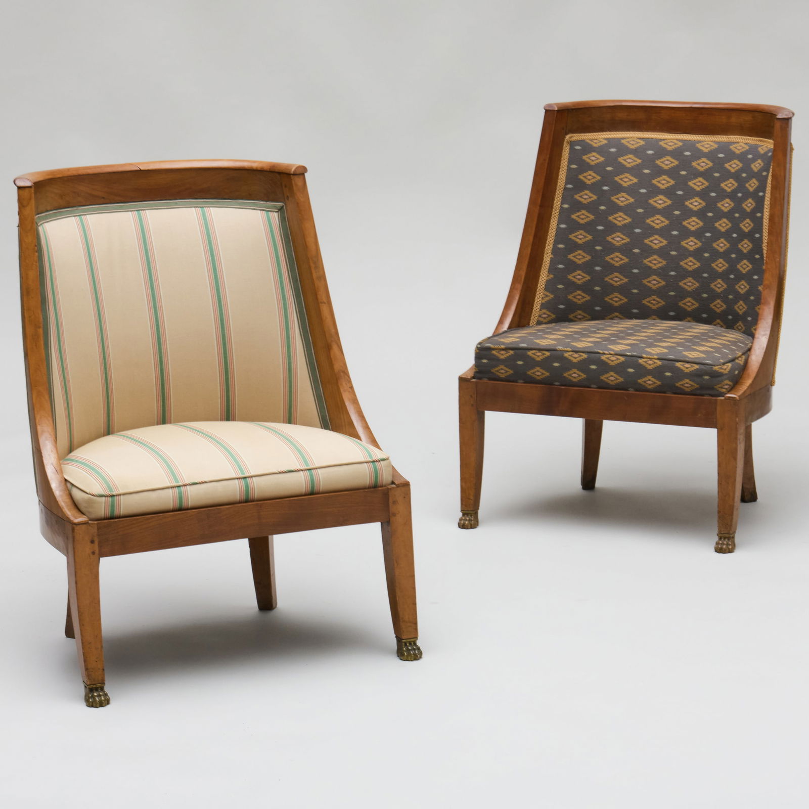 Pair of Continental Gilt-Bronze-Mounted Fruitwood Side Chairs en Gondole, probably Italian (1 of 8)