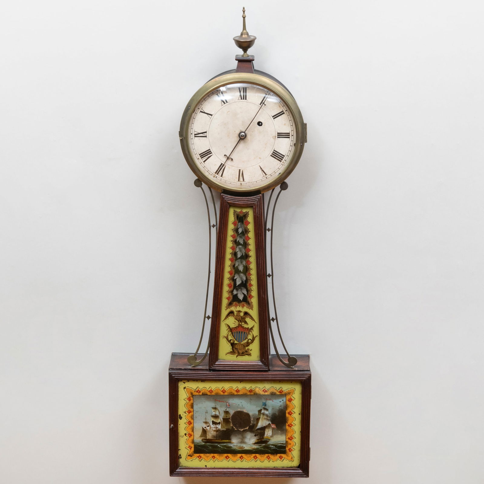 American Brass-Mounted Mahogany and Verre Eglomise Banjo Clock, Massachusetts (1 of 6)