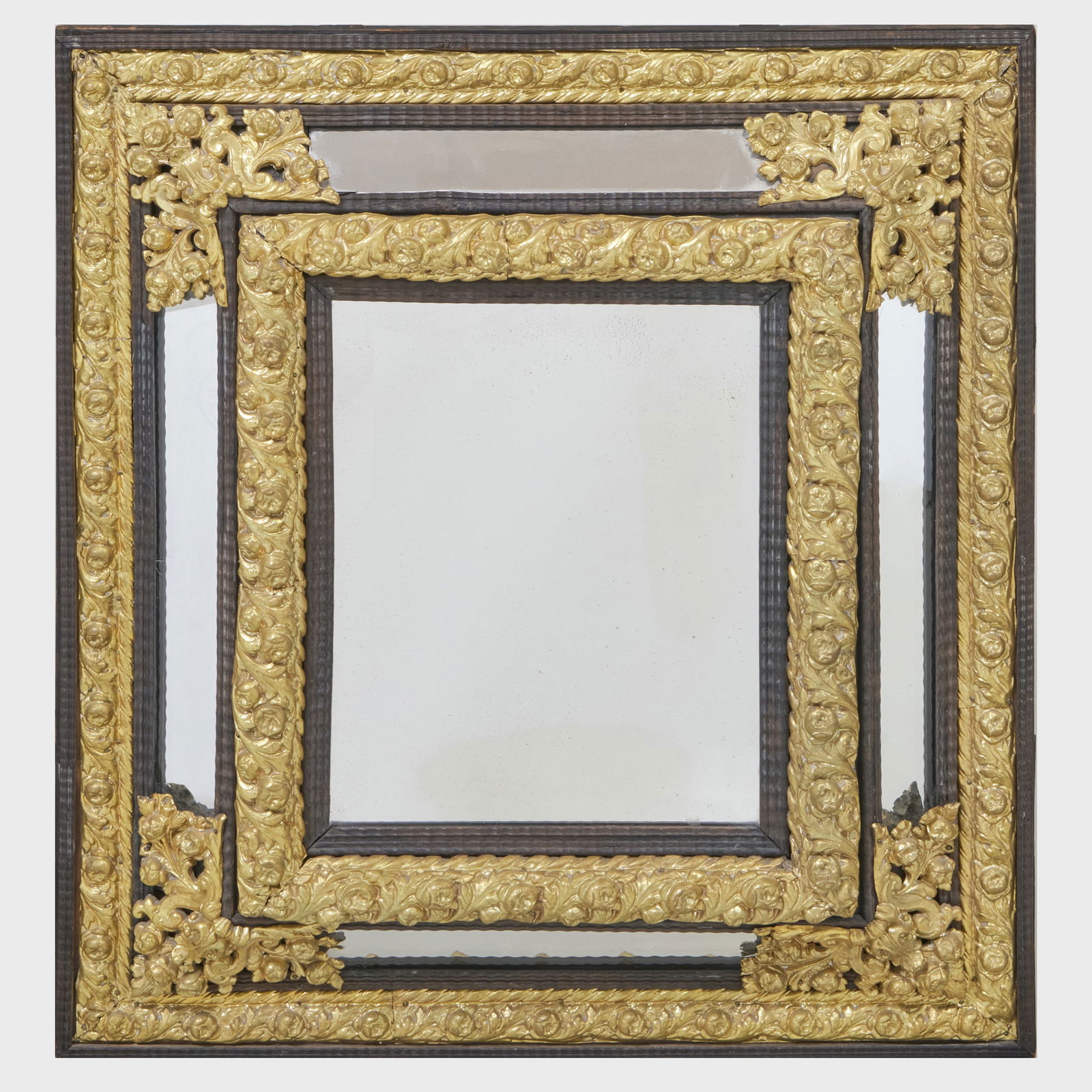 Dutch Baroque Style Repousse Brass and Ebonized Mirror (1 of 4)