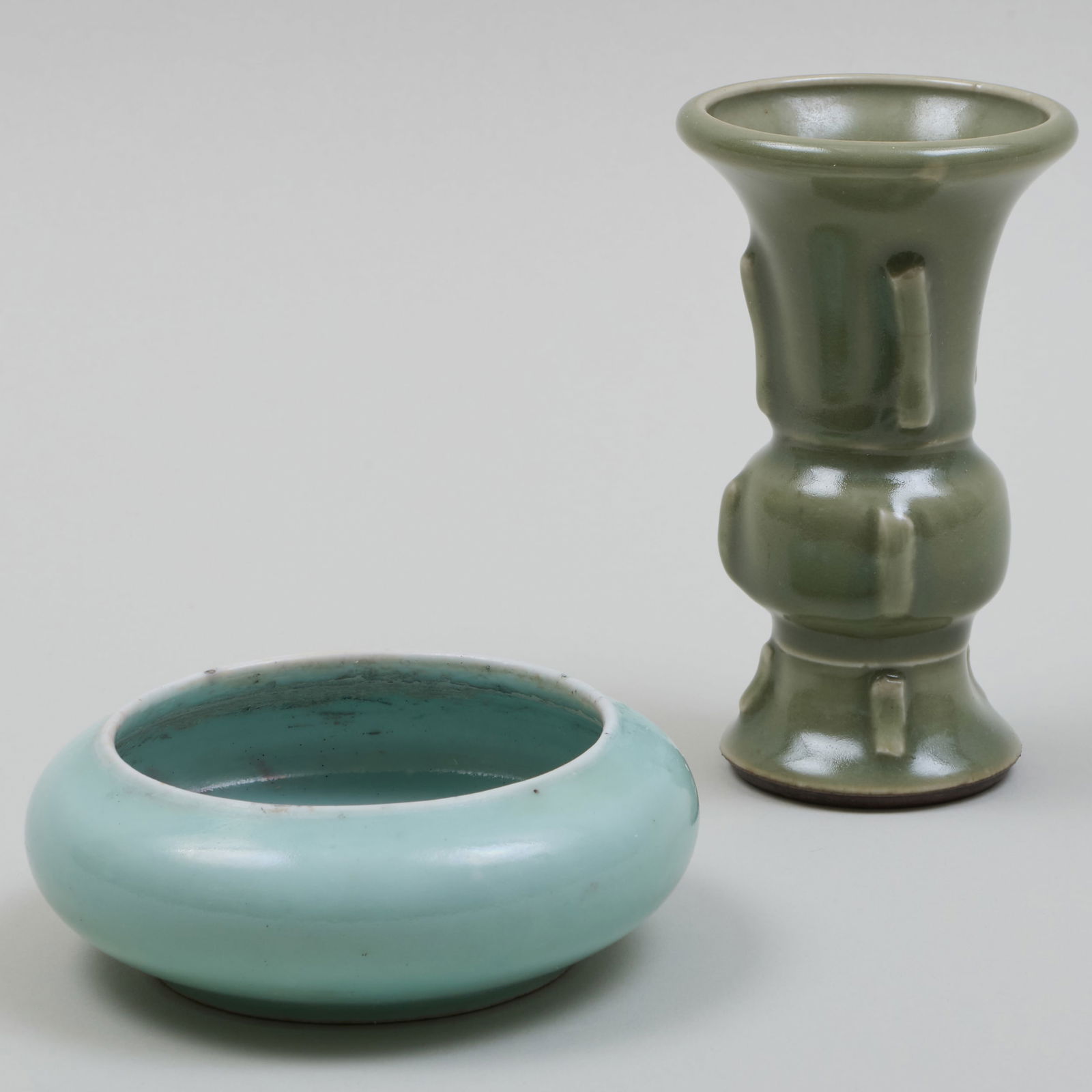Chinese Celadon Glazed Porcelain Dish and a Gu Form Vase (1 of 13)