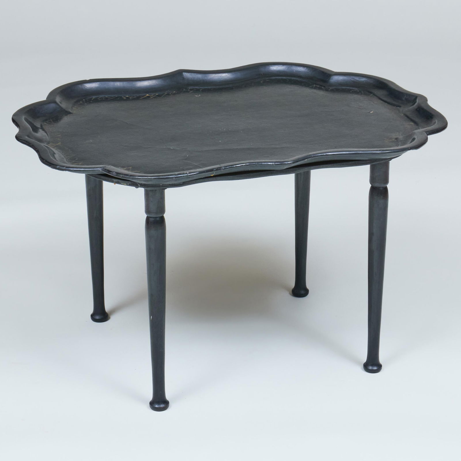 English Papier-Mache Tray on Later Ebonized Stand (1 of 9)