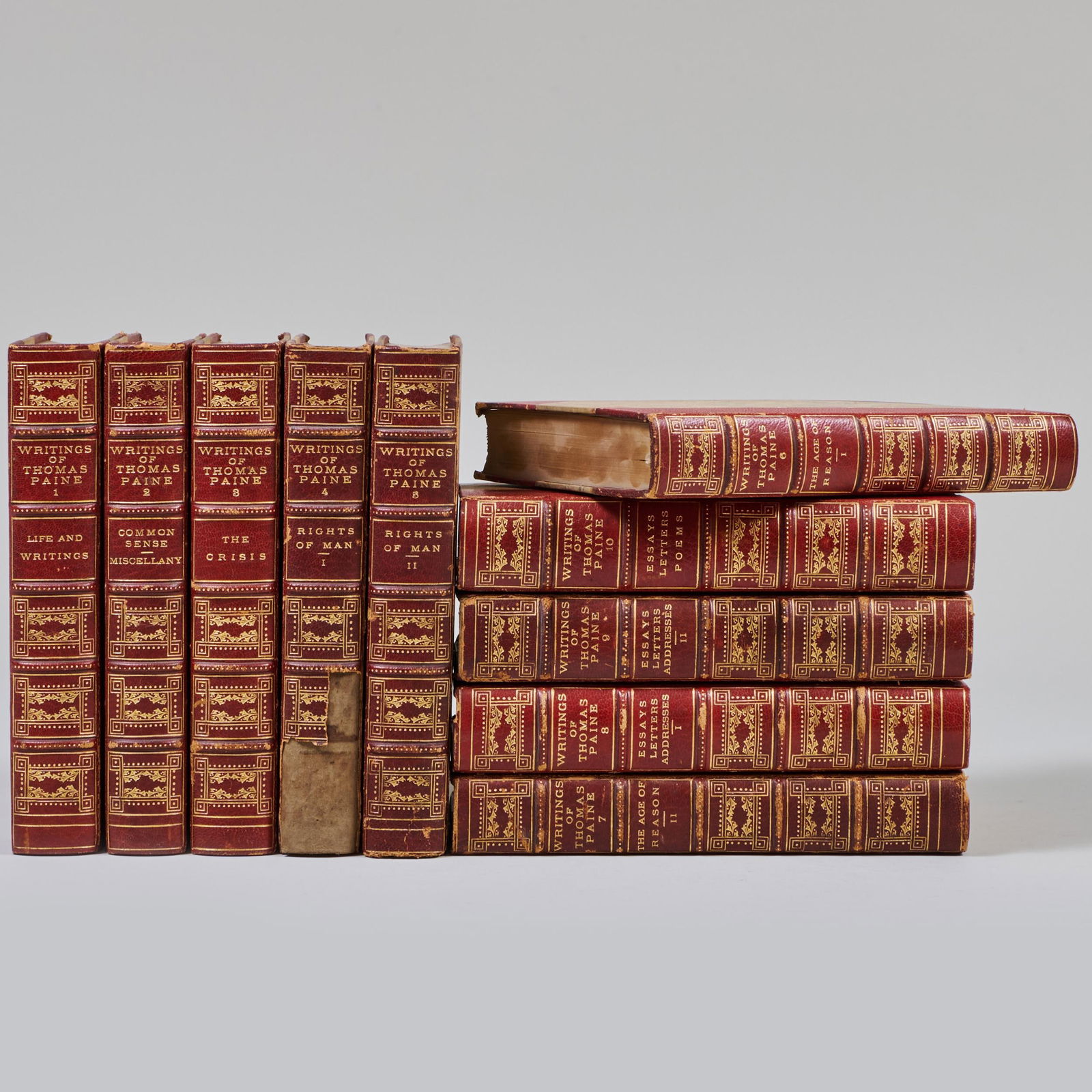 Thomas Paine (1737-1809): Life and Writings of Thomas Paine. New York: Vincent Parke and Company,: Thomas Paine (1737-1809): Life and Writings of Thomas Paine. New York: Vincent Parke and Company, 1908 The ten volumes bound in half red Morocco calf with marbled boards, gilt spine with raised tabs,