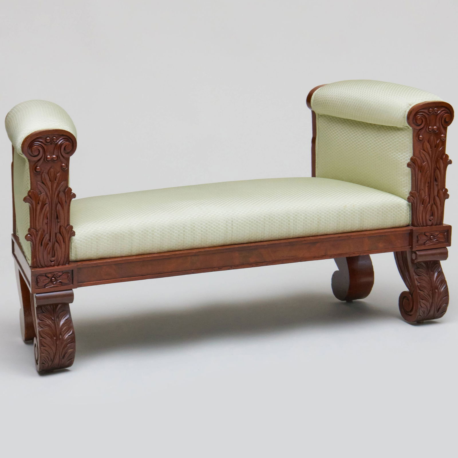 Victorian Carved Mahogany and Upholstered Window Bench (1 of 7)
