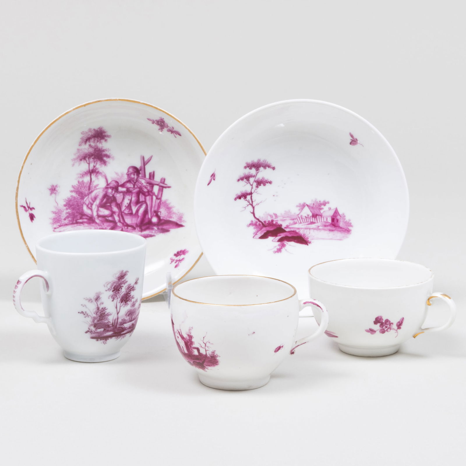 Group of Continental Porcelain Puce Decorated Teawares (1 of 16)