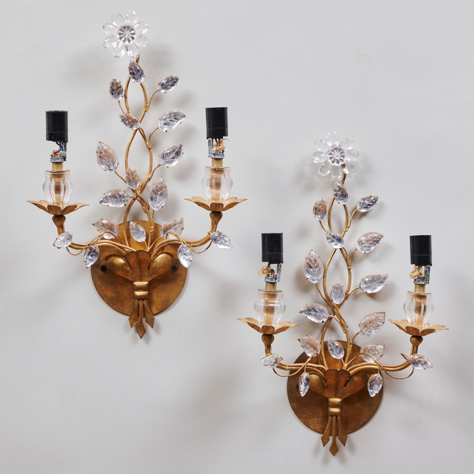 Pair of Gilt-Metal and Glass Two-Light Sconces (1 of 5)