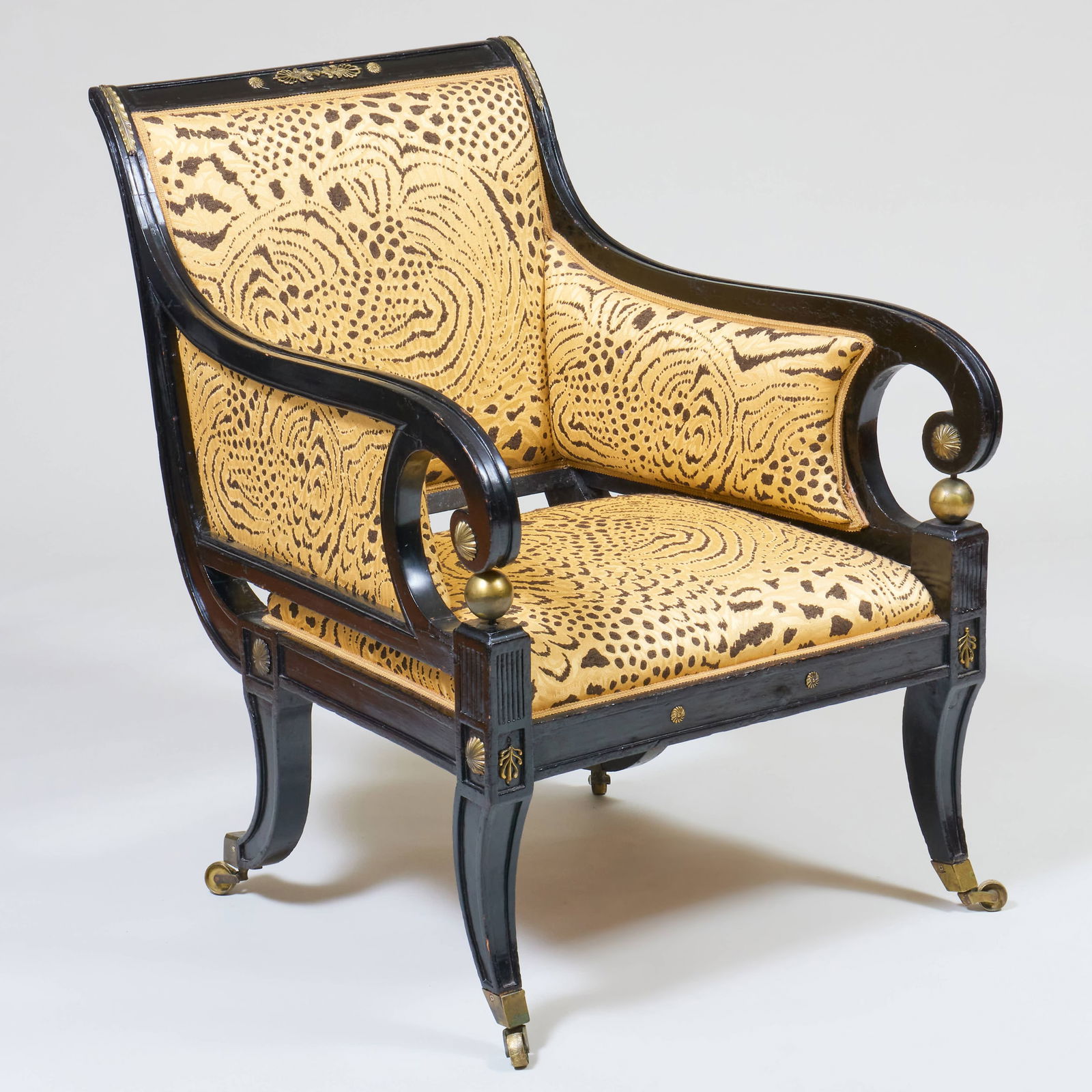 Regency Style Brass-Mounted Ebonized Library Armchair (1 of 10)