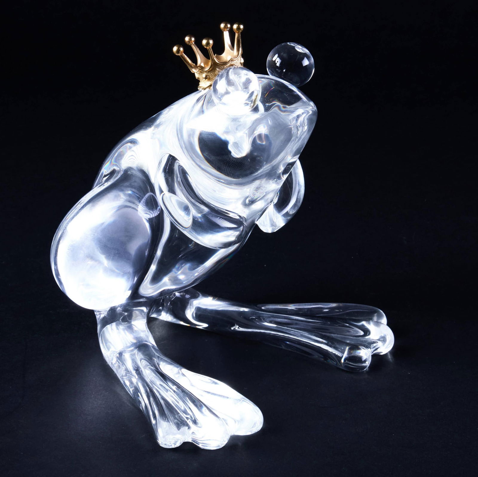 Steuben Glass Model of a Frog Prince with Gold Crown (1 of 8)