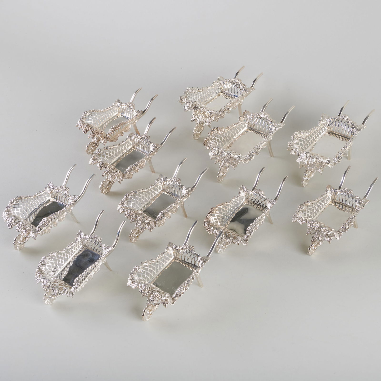 Group of Eleven Silver Wheel Barrow Form Sweetmeat Dishes (1 of 20)