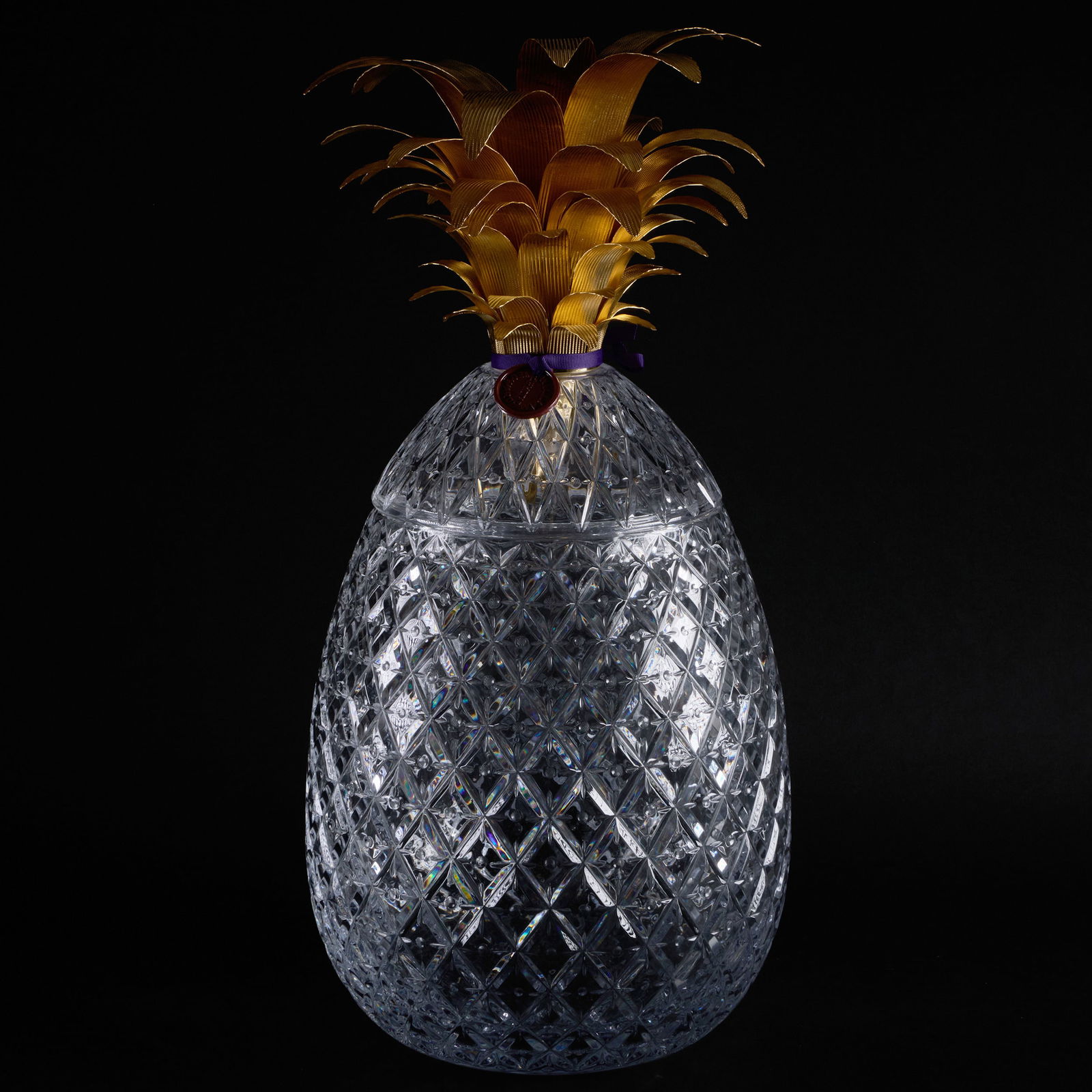 William Yeoward Gilt Metal Mounted Cut Glass 'Isadora' Pineapple Form Vessel and Cover (1 of 7)
