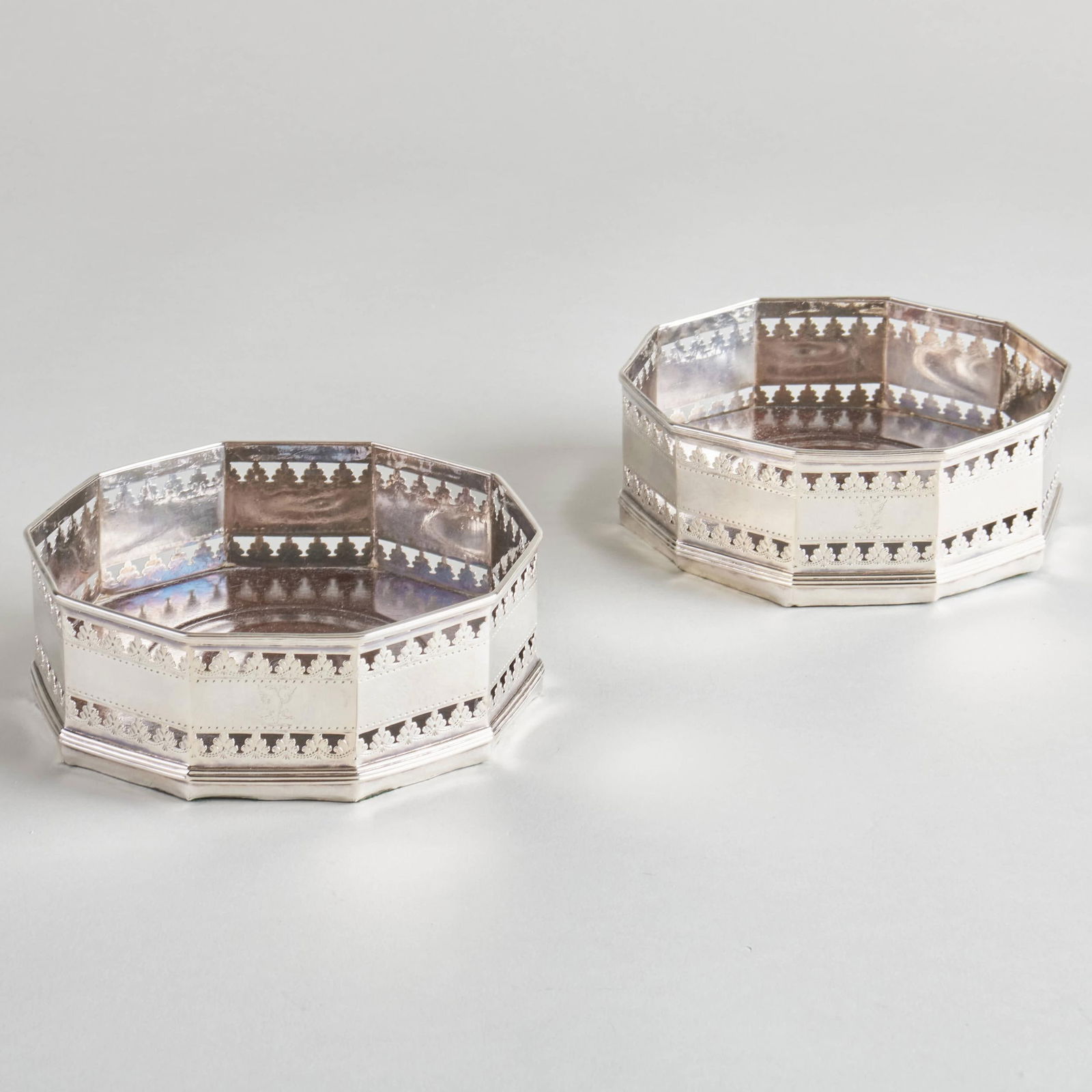 Pair of English Silver Plate Bottle Coasters (1 of 7)