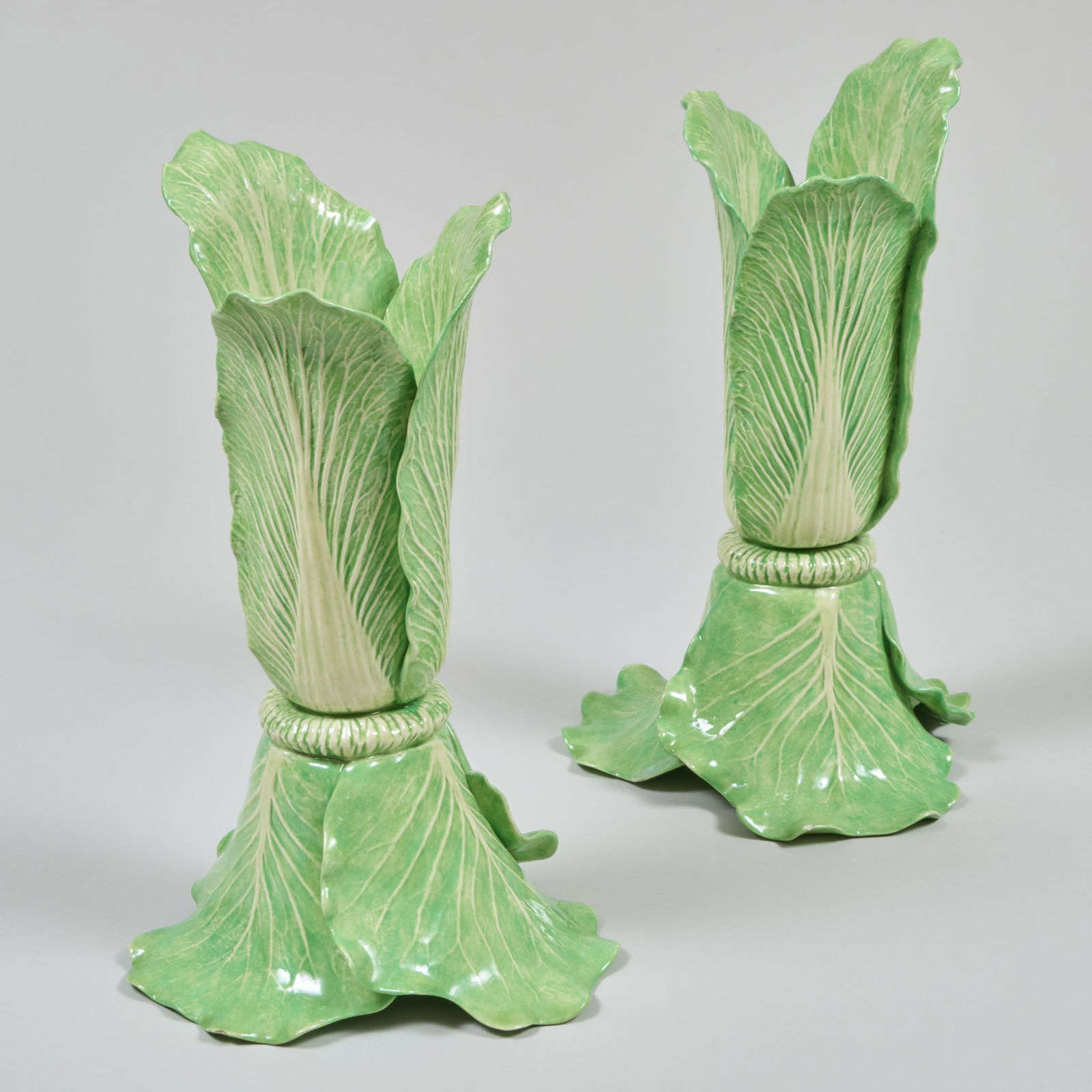 Pair of Dodie Thayer Porcelain Lettuce Ware Candlesticks (1 of 9)