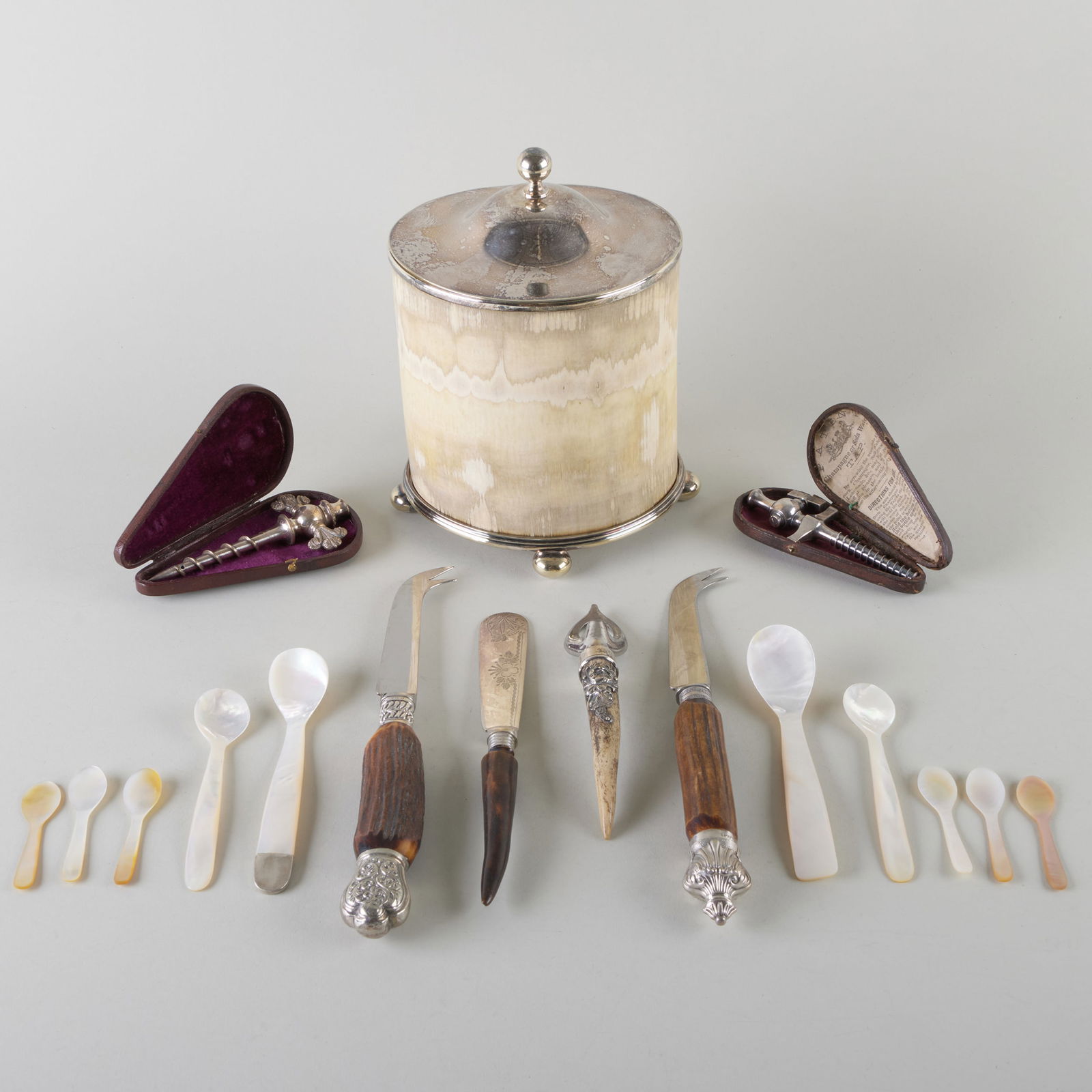 Joseph Rogers & Sons Silver Plate Horn Mounted Caddy and a Group of Bar Tools (1 of 20)