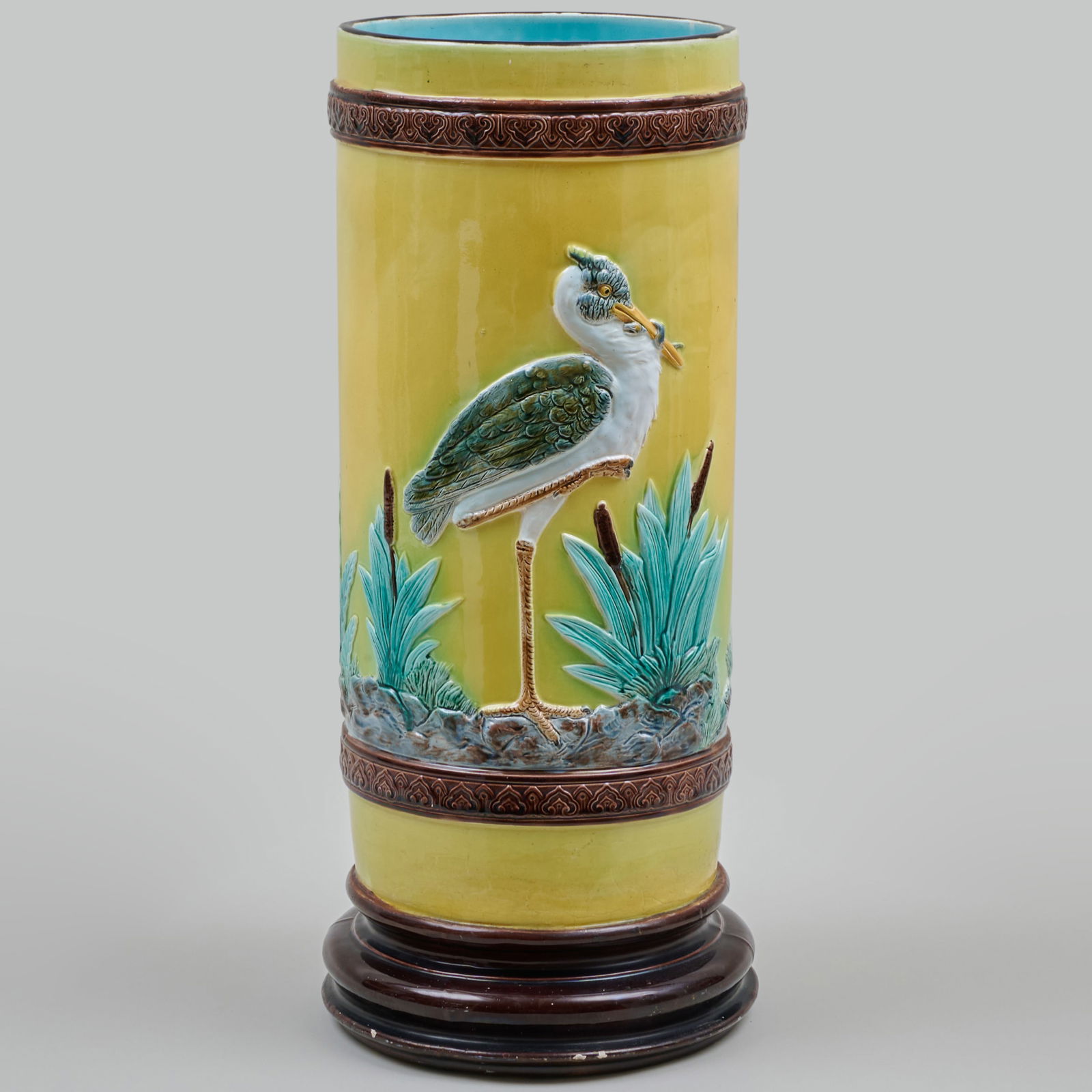 English Majolica Umbrella Holder with Stork Design (1 of 7)